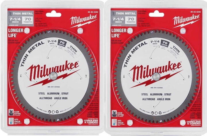 2 MILWAUKEE 7-1/4″ METAL STEEL CUTTING CARBIDE CIRCULAR SAW BLADE 70T 48-40-4240