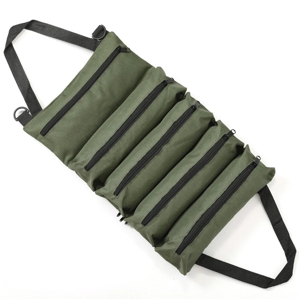 Multi-Purpose Tool Roll Up Bag 5 Pocket Wrench Pouch Canvas Hanging Organizer US
