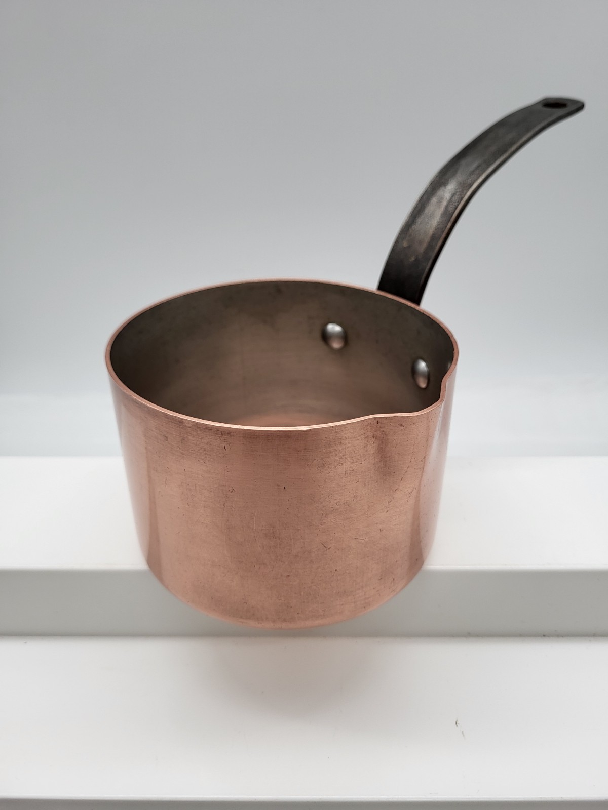 Copper Saucepan 4.5″ Spout & Cast Iron Handle French Style Farmhouse Cookware