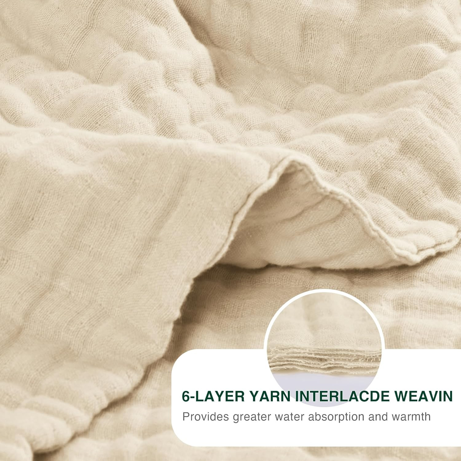100% Cotton Muslin Blanket, 6 Layer Lightweight Breathable Gauze Throw Blanket 5
