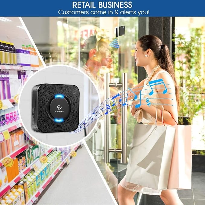 Wireless Door Chime 600ft 58 Chimes with 2 Receivers & 3 Door Sensors