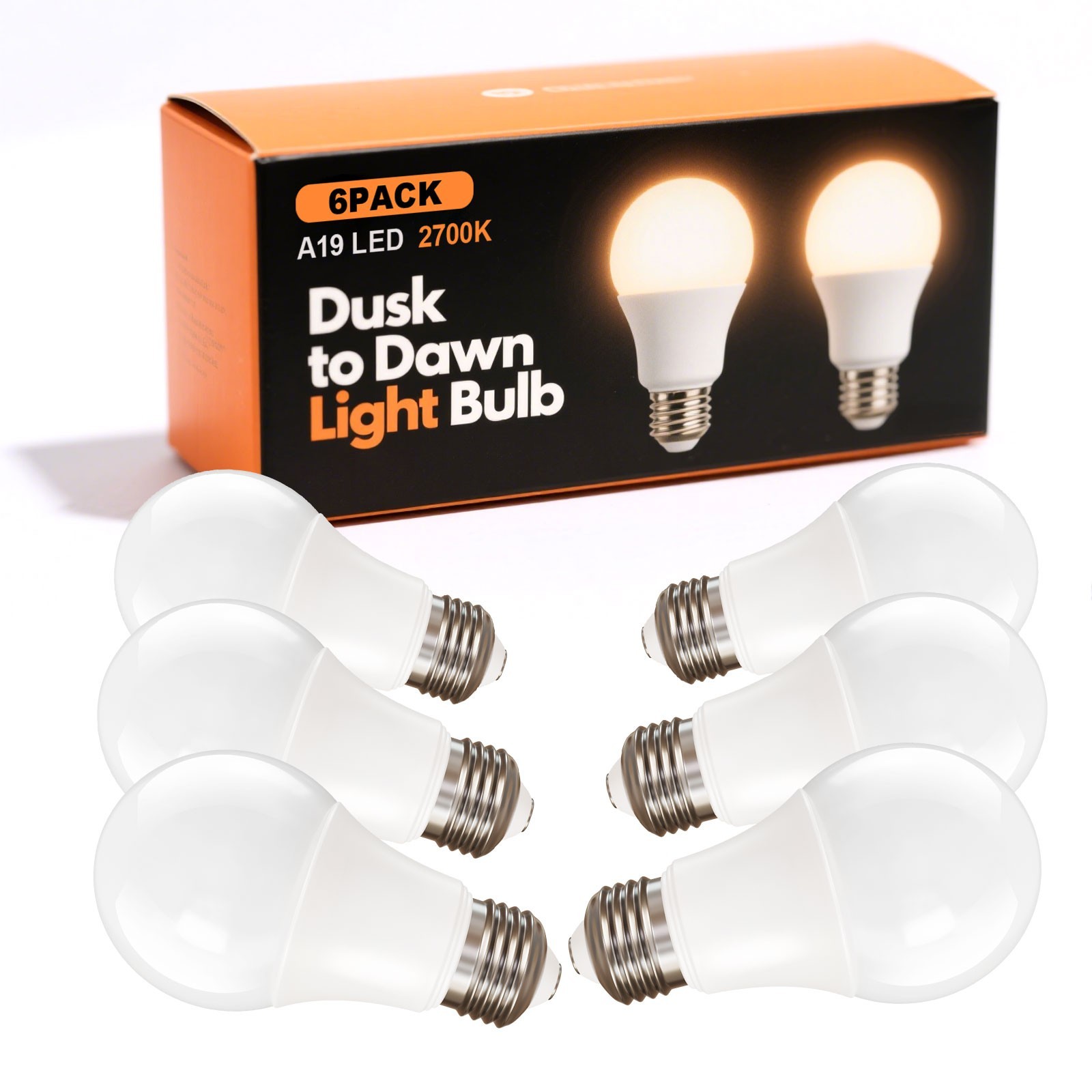 6/12Pack Dusk to Dawn A19 LED Light Bulb, 9W Equivalent 60W, 2700K, 5000K,800LM