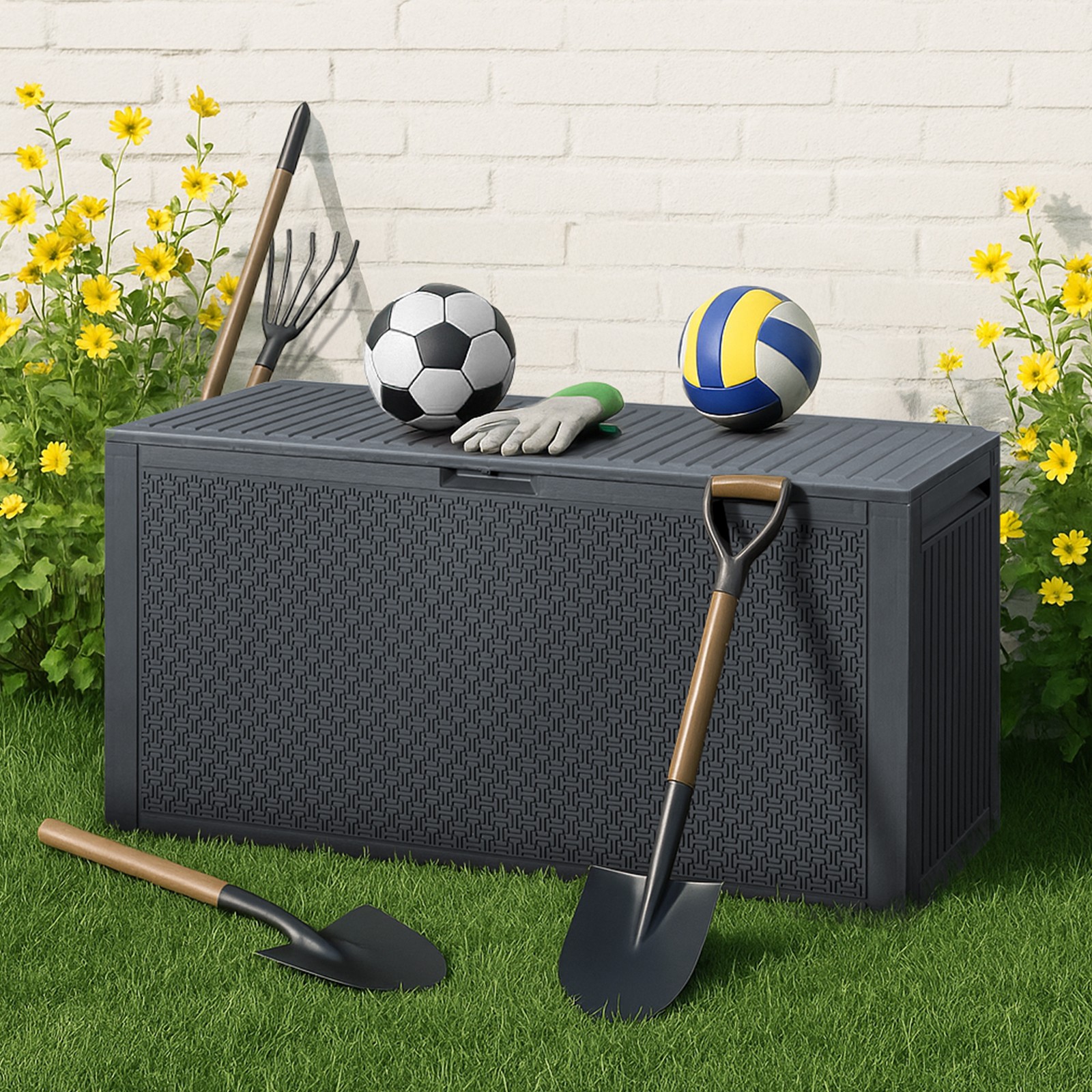 90 Gallon Outdoor Maze Pattern Plastic Injection Garden Lockable Storage Box