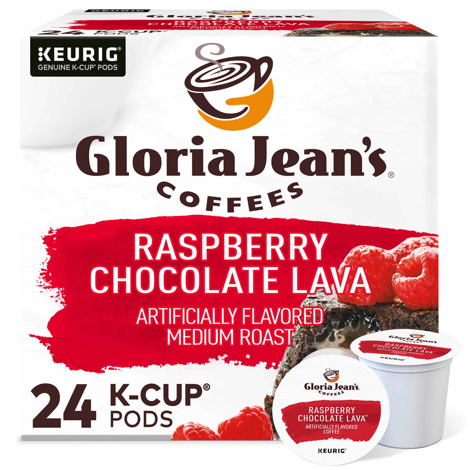 Gloria Jean’s Raspberry Chocolate Lava Coffee, Keurig K-Cup Pod, 24 Count