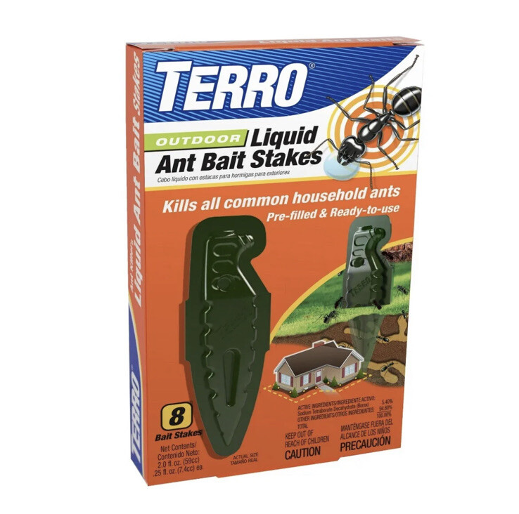 TERRO Outdoor Liquid Ant Killer 8 Bait Stakes Ready To Use T1813