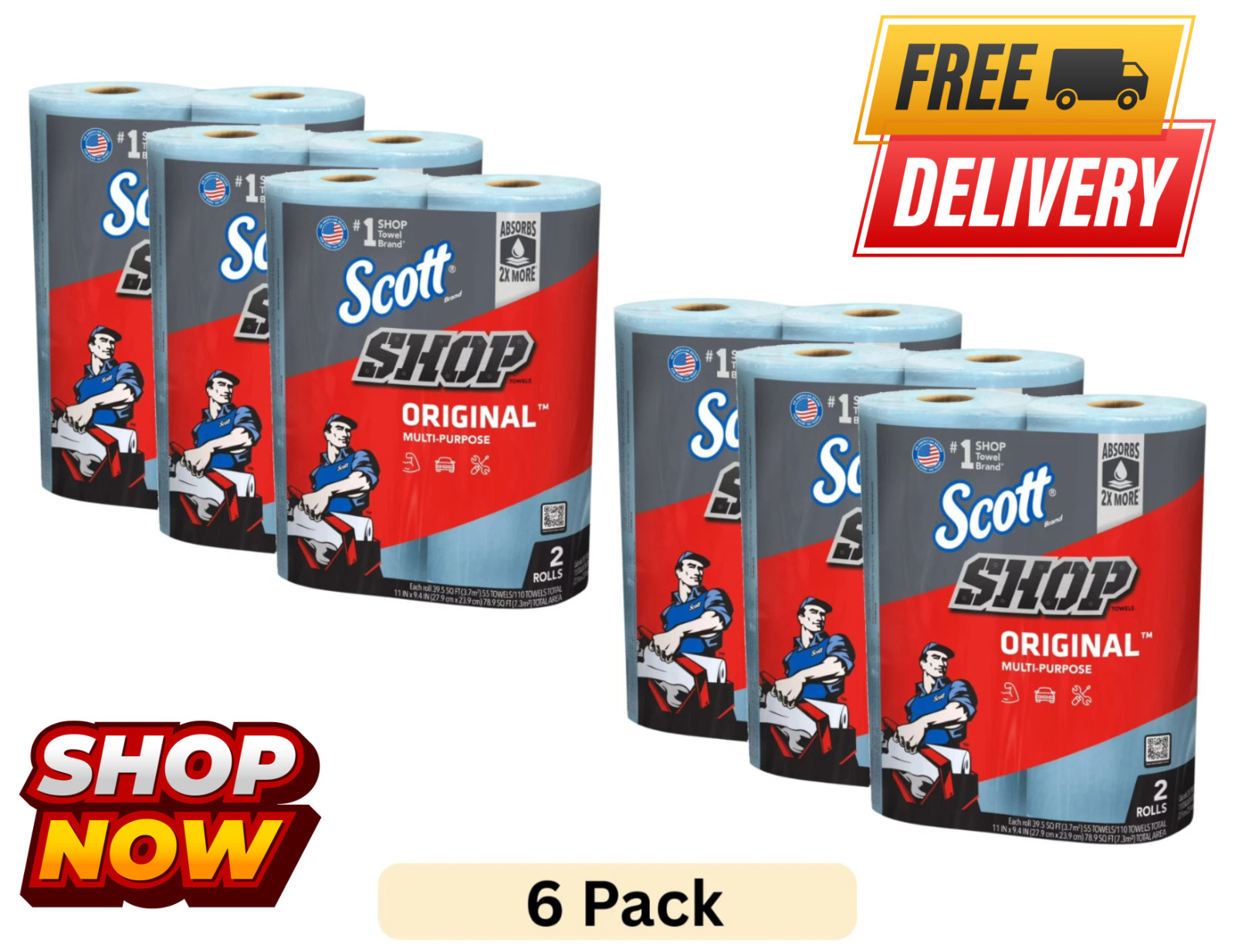 Scott Professional Multi-Purpose Shop Towels, 55 Sheets per Roll, 12 Ct