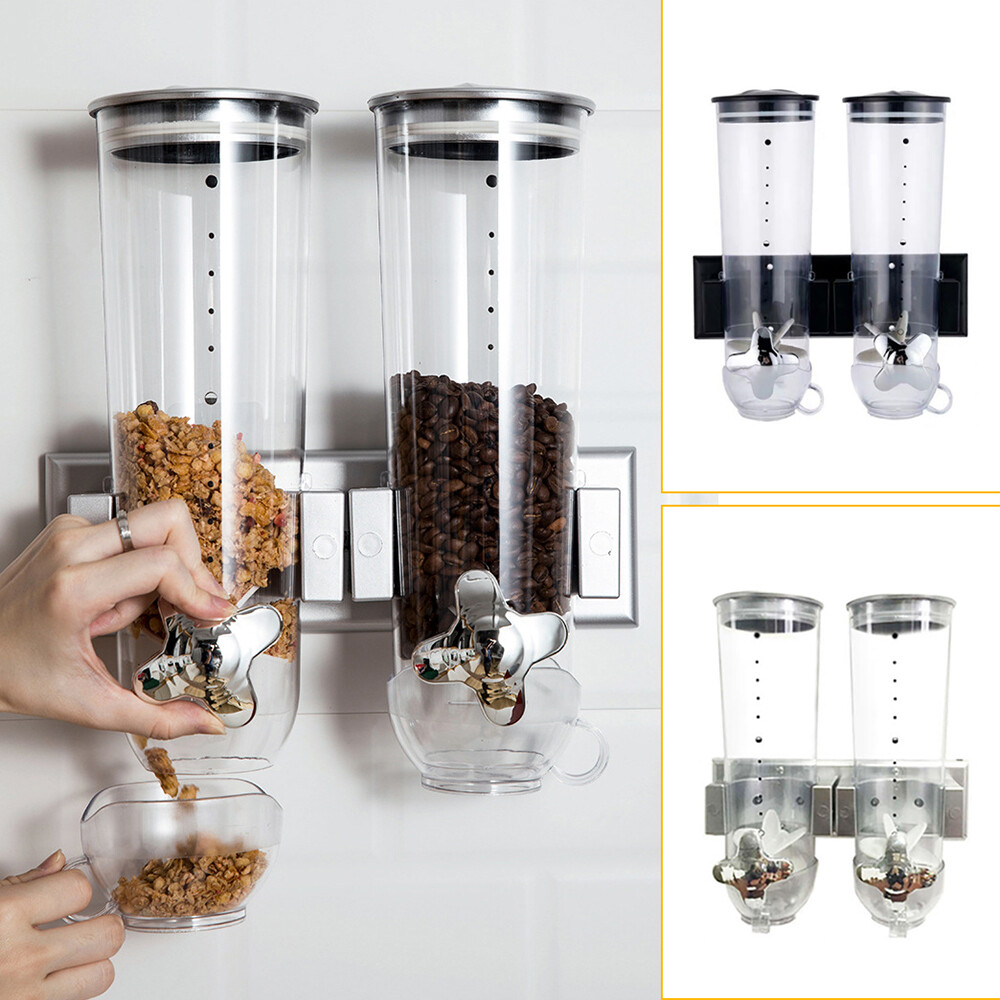 2 Pack 3L Wall Mounted Cereal Dispenser Dry Food Candy Storage Container Silver