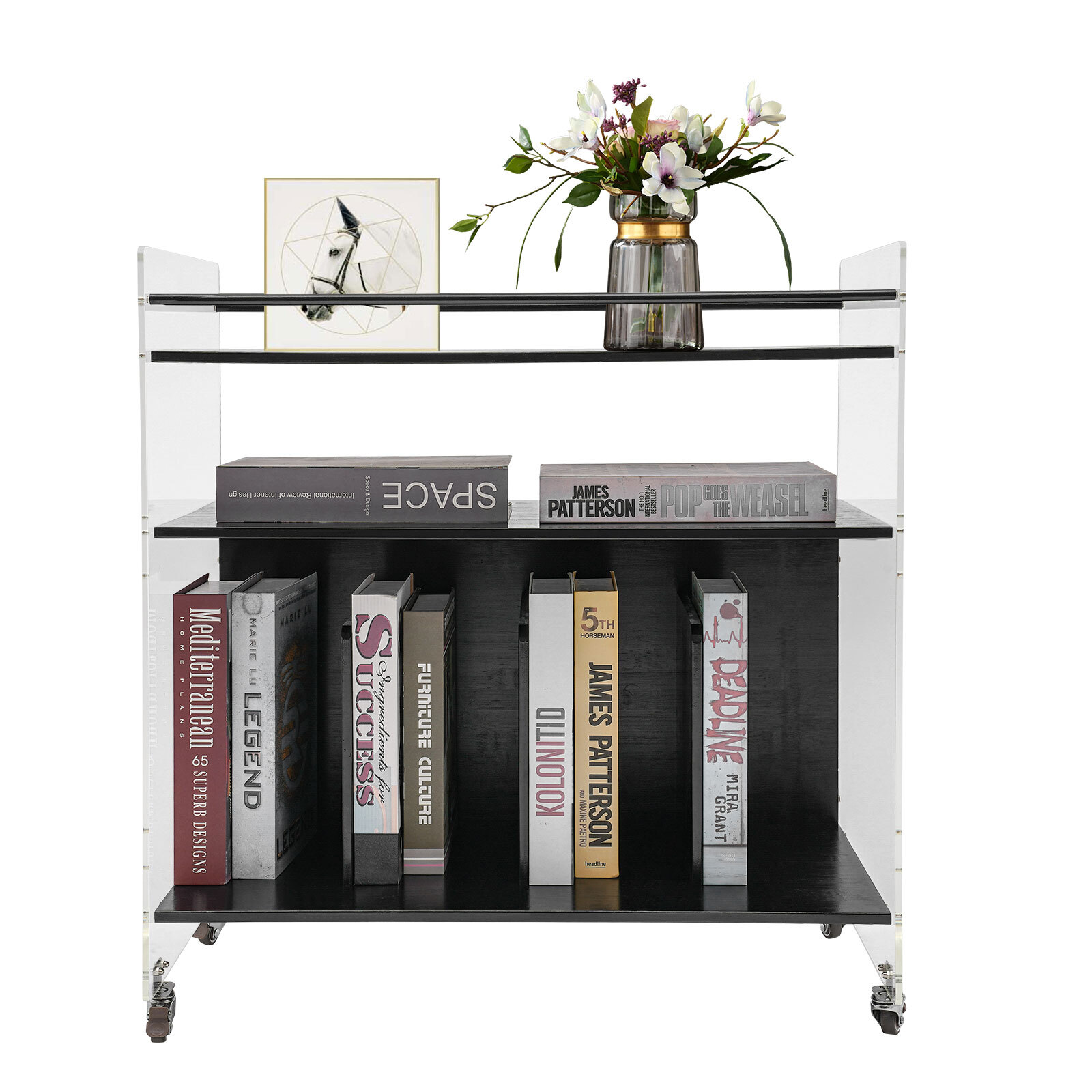 Acrylic End Table,Rectangle Side Table, Bamboo Acrylic Modern End Table