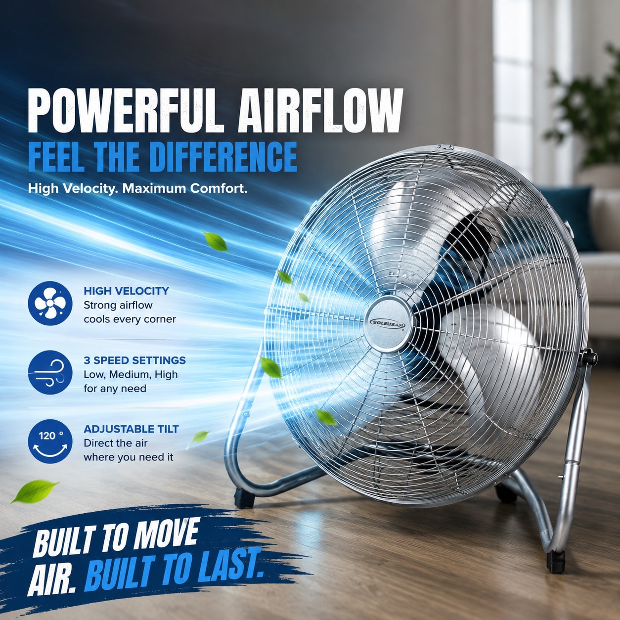Adjustable Head Tilt 20inch High Velocity Heavy Duty Metal Industrial Floor Fan
