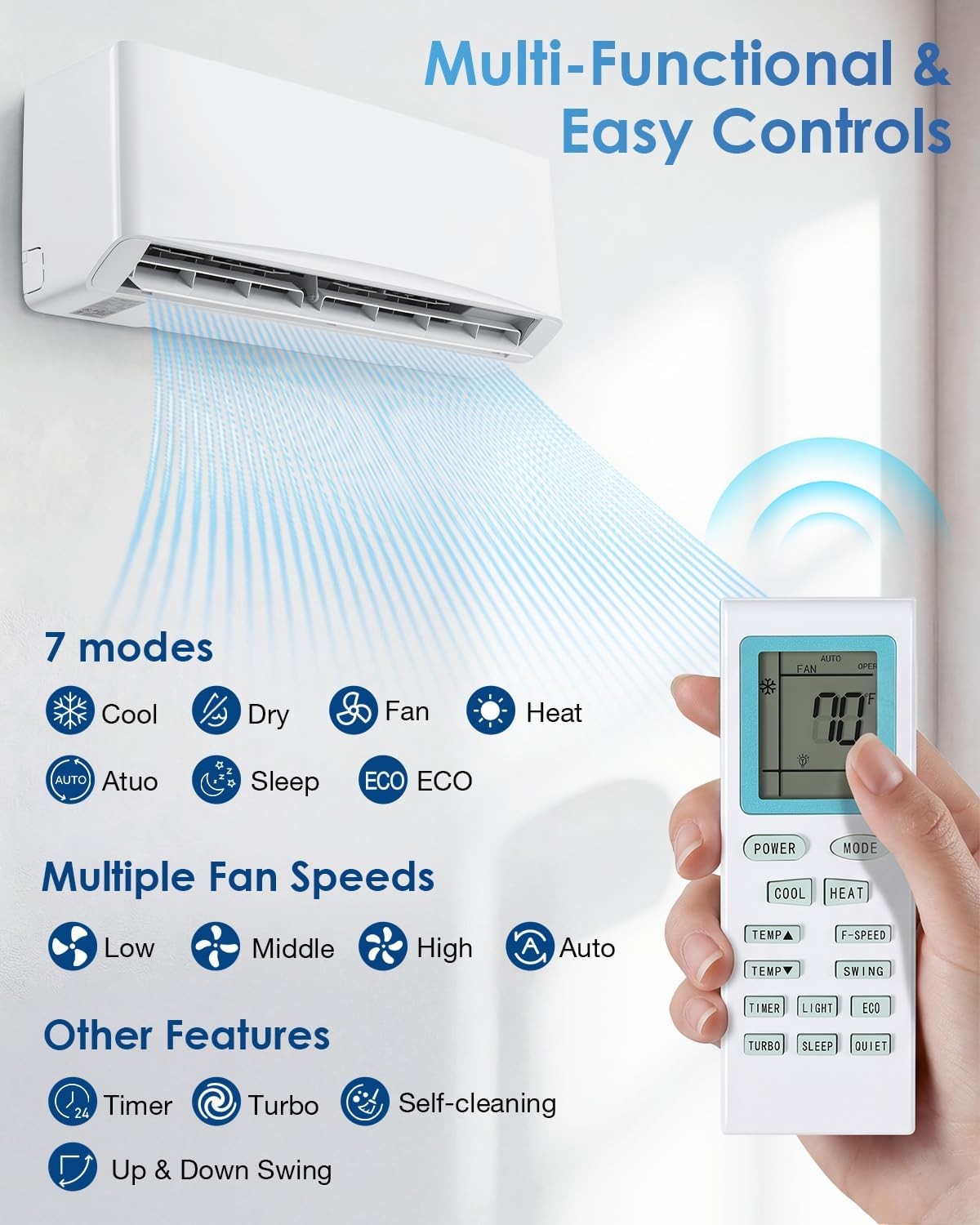12000 BTU Mini Split AC/Heating System, Wall Air Conditioner & Heat Pump