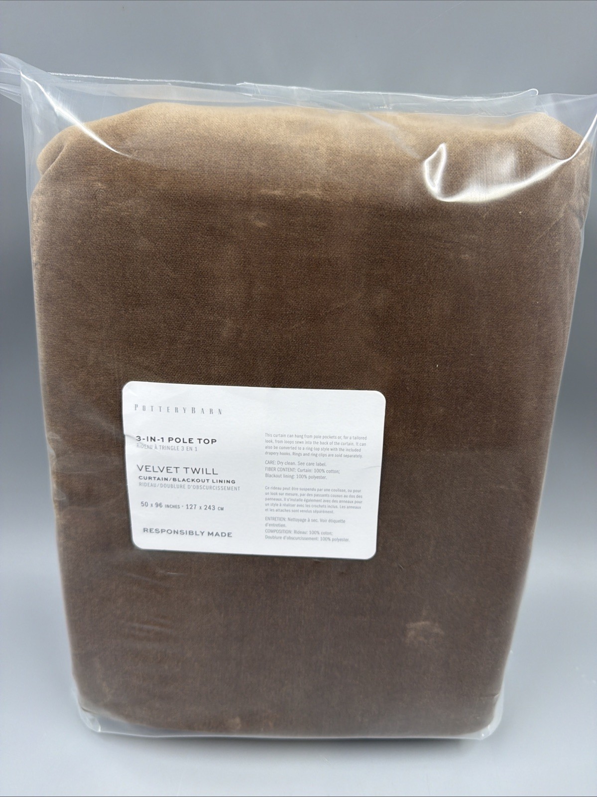 Pottery Barn Velvet Twill Blackout Curtain Cognac 50”x96”