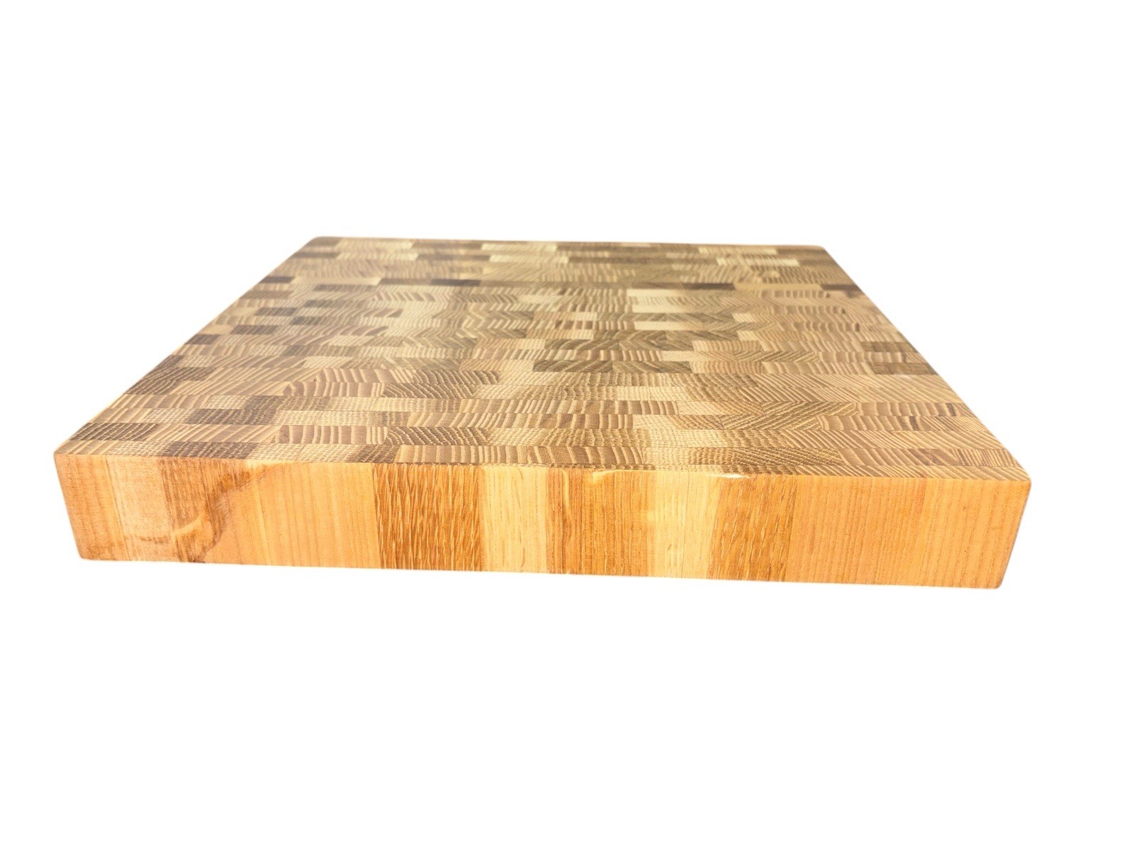 Handmade Large Square End Grain Wood Cutting Board 13.5×12.6×1.9 Inches Brown