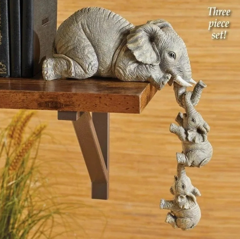 3pcs Cute Elephant Hug Baby Doll Resin Figurine Mini Home Decor Gift Set – NEW