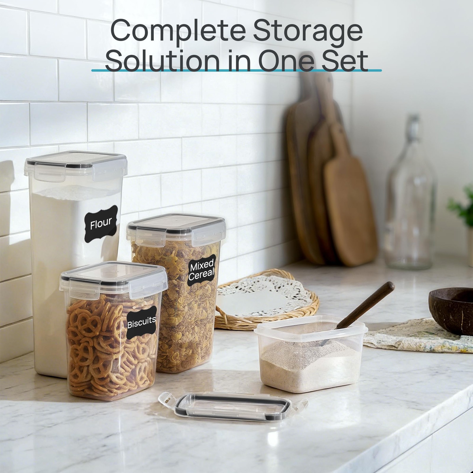 24 pcs Airtight Food Storage Containers Plastic Kitchen Canisters