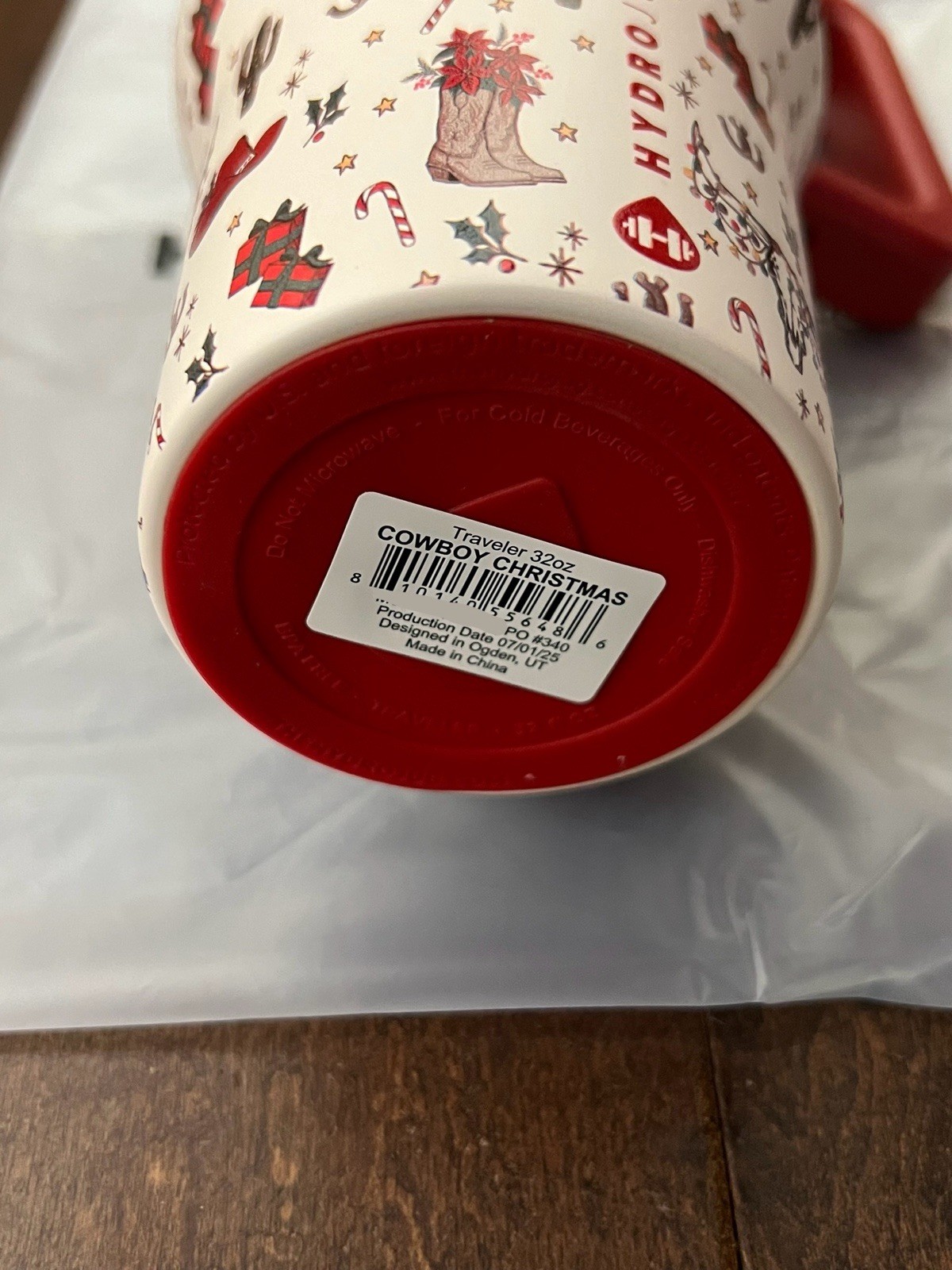 Hydrojug Cowboy Christmas Multicolor Red Traveler 32oz Tumbler Rare New IN HAND