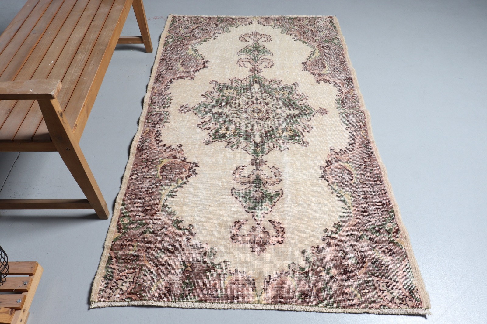 Turkish Area Rug, 3,8×6,46 ft Vintage Rug, Brown Rug Wool Rug