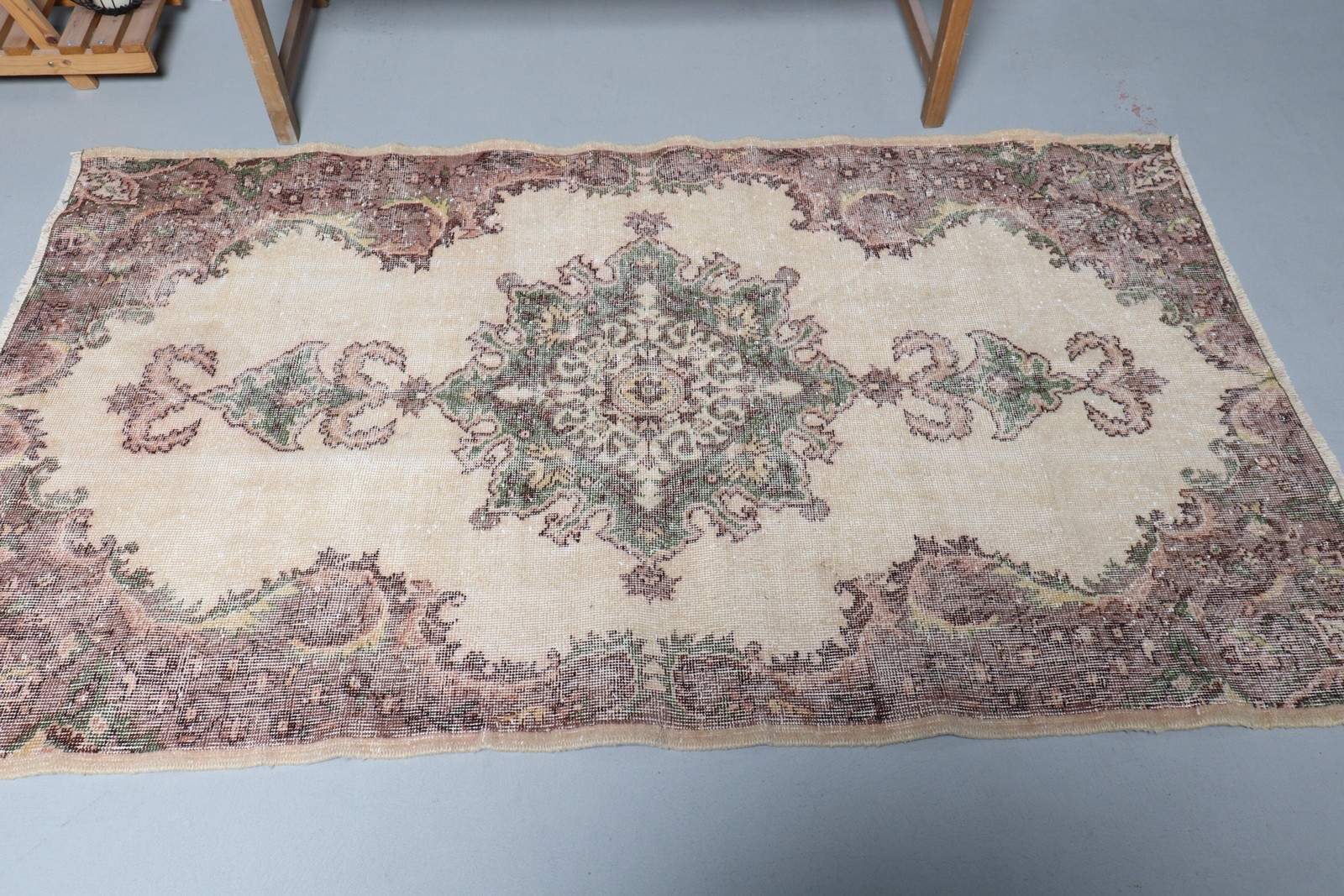 Turkish Area Rug, 3,8×6,46 ft Vintage Rug, Brown Rug Wool Rug