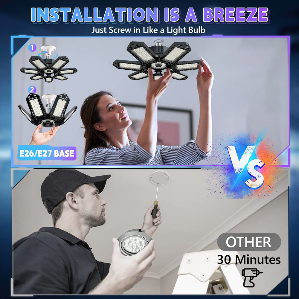 12000000LM LED Garage Light Super Bright Work Shop Ceiling Light Deformable HR