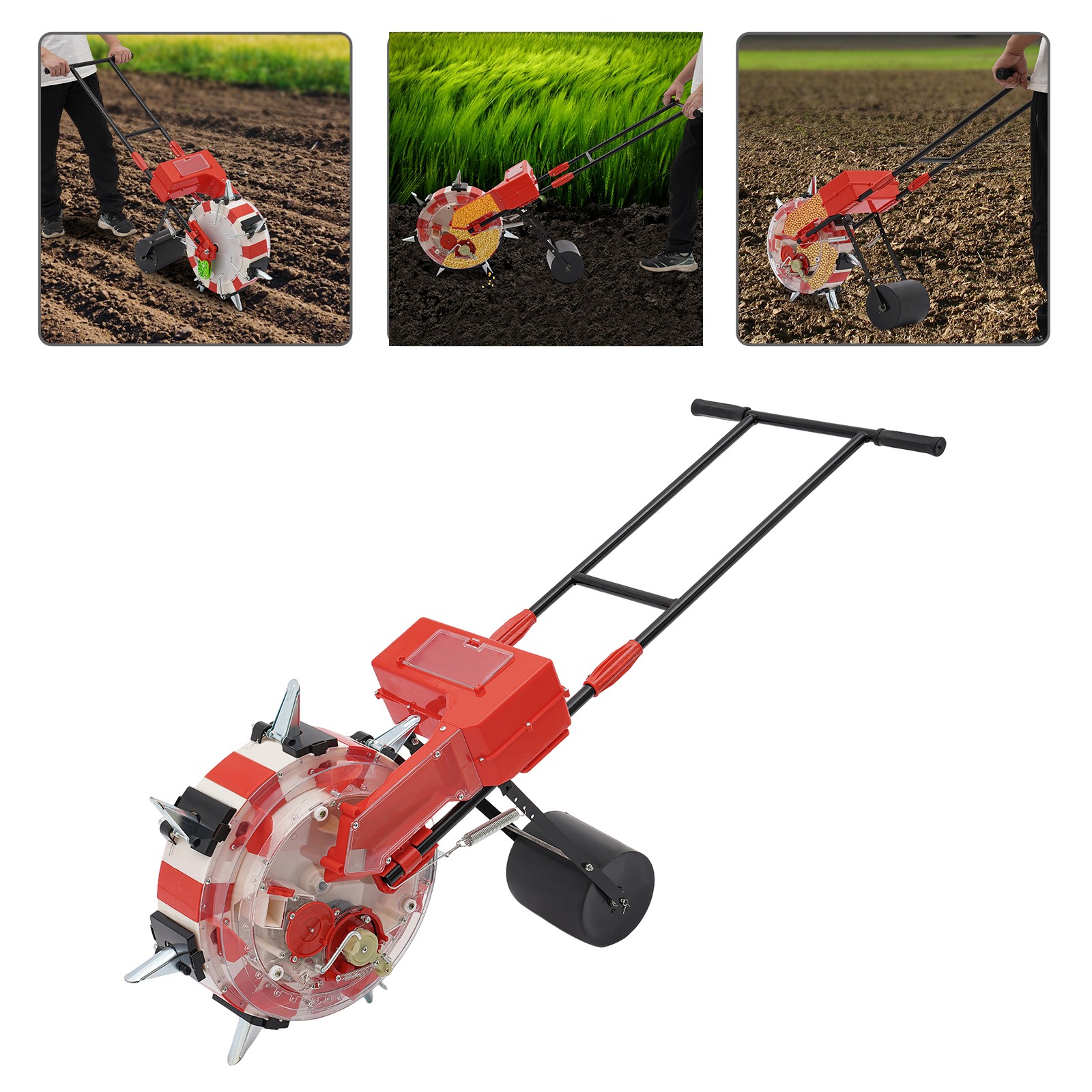 Hand Push7 Row Seeder Manual Garden Planter for Corn Soybean Seeds9.06in Spacing