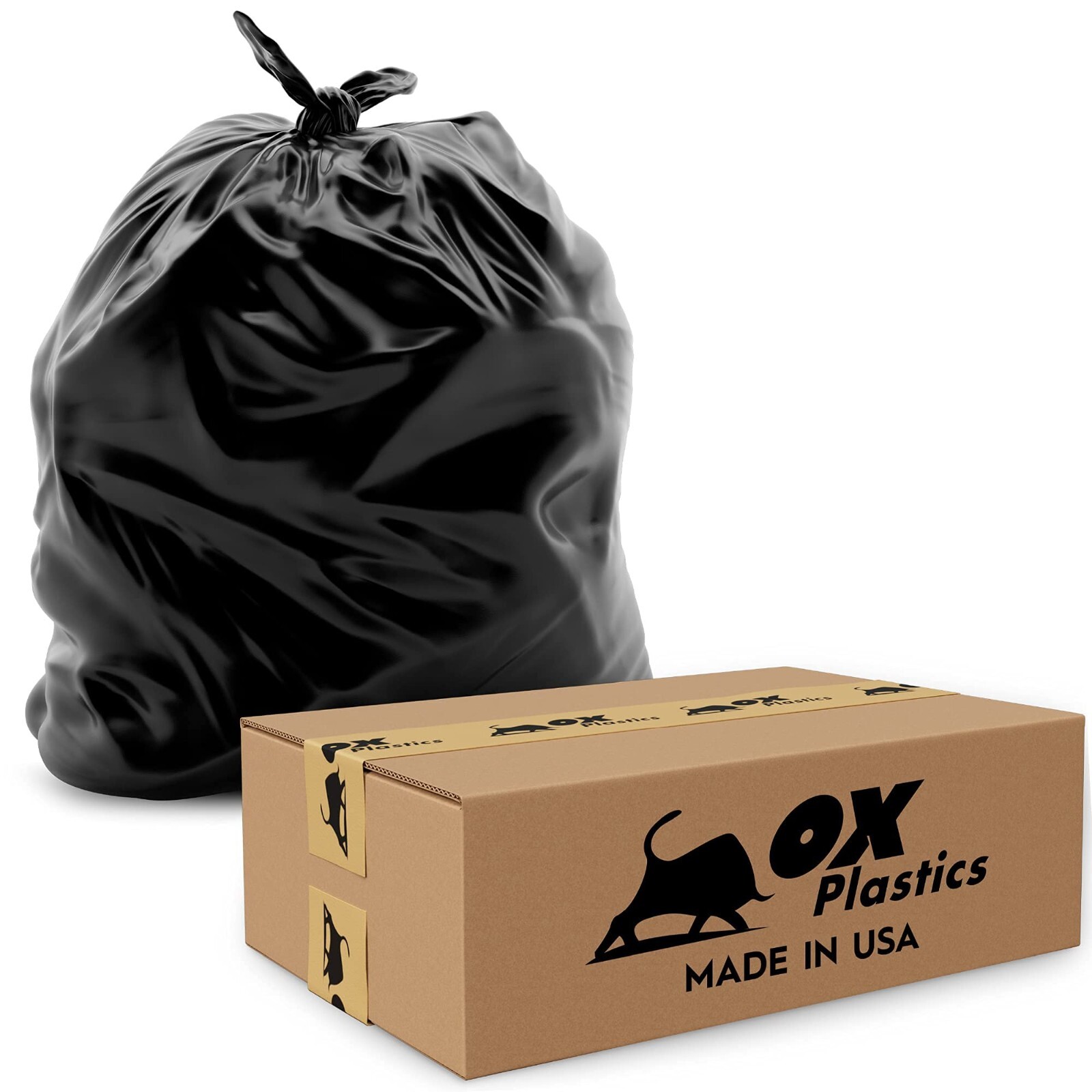 60 Gallon Trash Bags 3 Mil Heavy Duty Leak-Proof 41×55 USA Made Ox Plastics