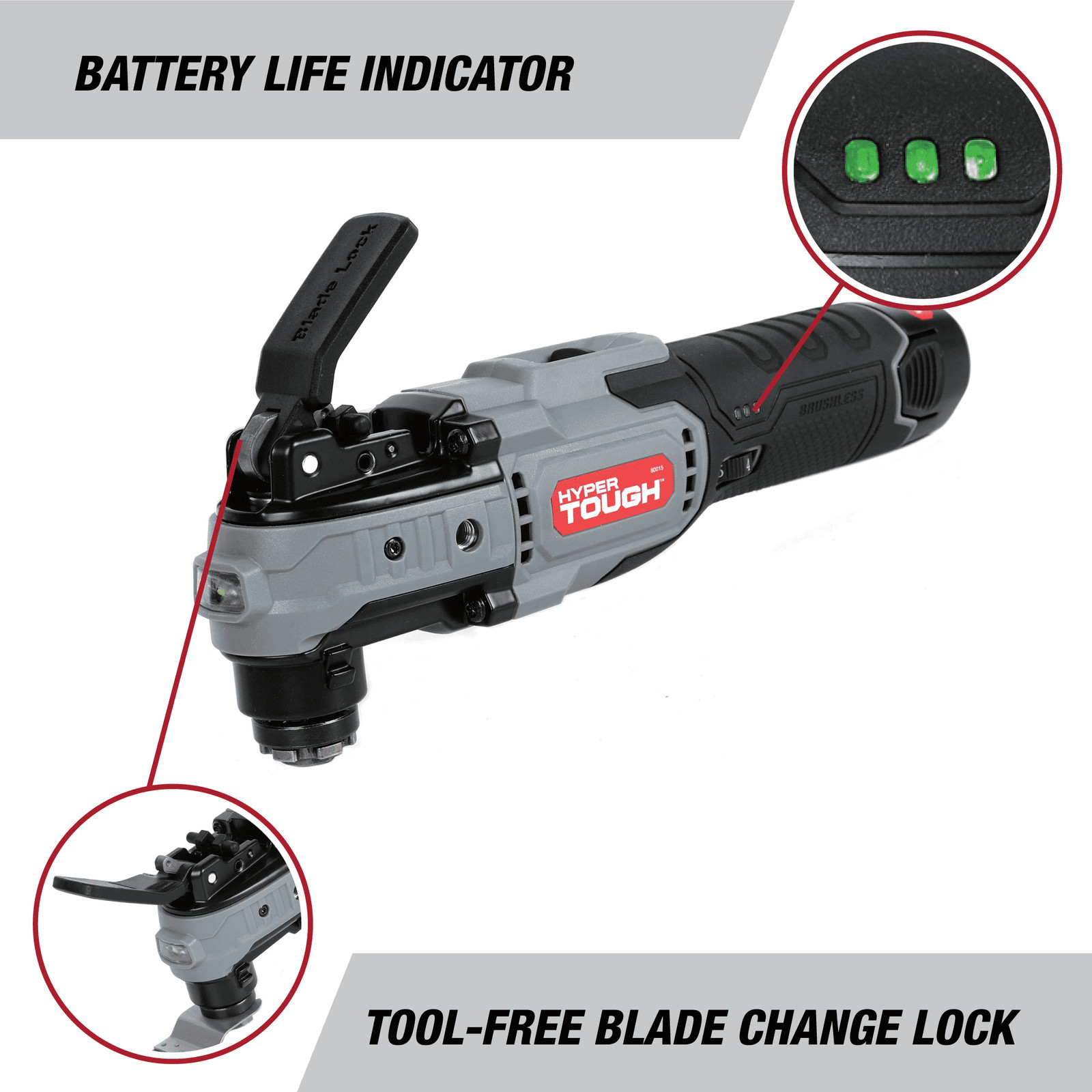 Hyper Tough 12V Max Lithium-Ion Brushless Oscillating Multi-Tool w 1.5Ah Battery