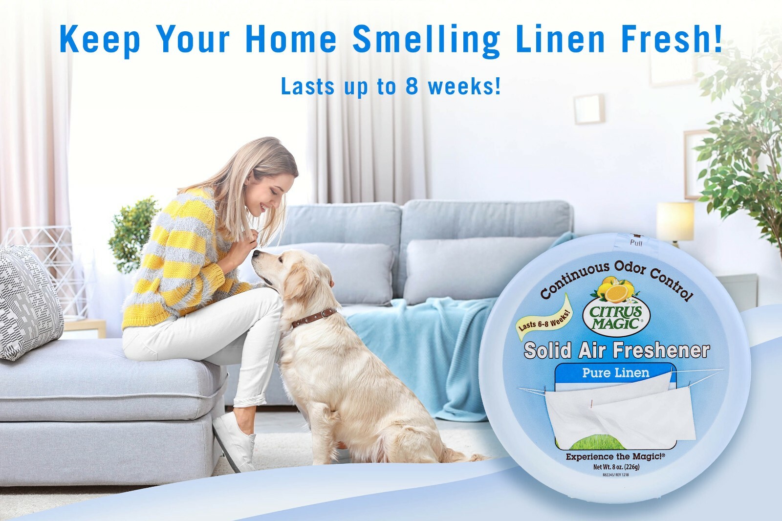 CITRUS MAGIC Solid Air Freshener Odor Eliminator ~ Pure Linen ~ Last 6-8 Weeks