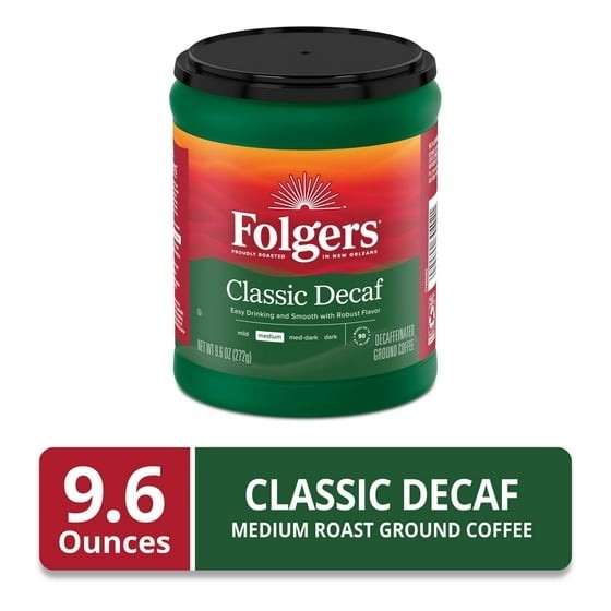 (2 Pack) Folgers Decaf Coffee Ground Coffee Classic Medium Roast 9.6 oz Canister