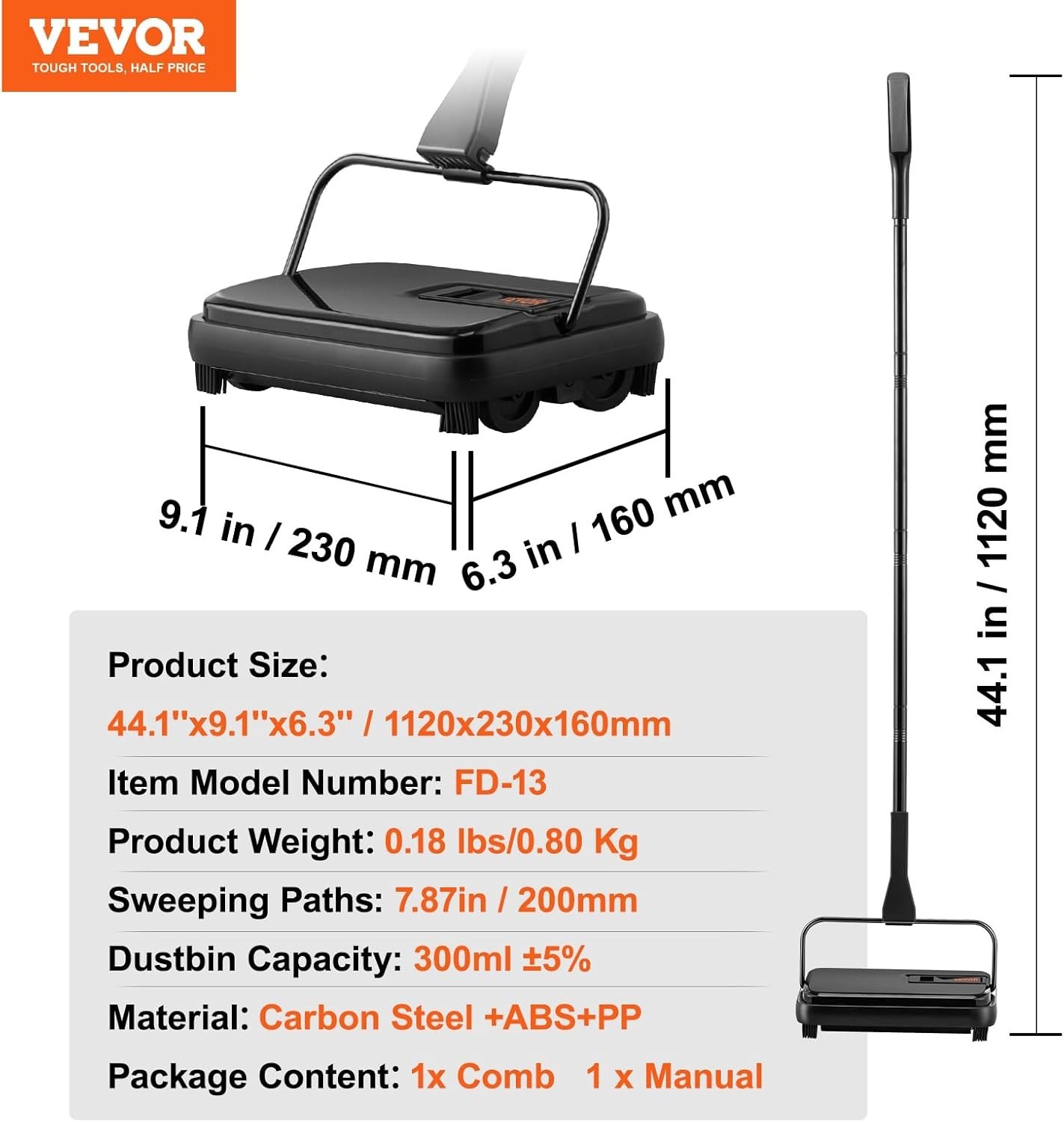 Compact Manual Carpet Sweeper for Pets – 180-Degree Rotation & Easy Cleaning