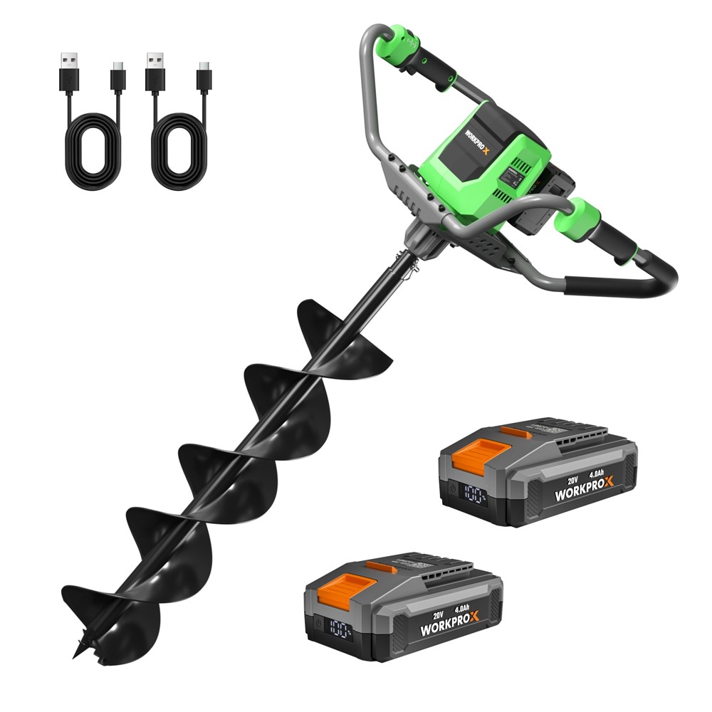 WORKPROX 40V Auger Post Hole Digger, 8″ Electric Auger 2-Speeds Reverse Function