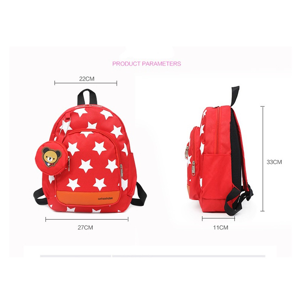 Teens Soccer Fan Backpack,Star Print With Cute Bear Coin Purse, Lightweight Stad