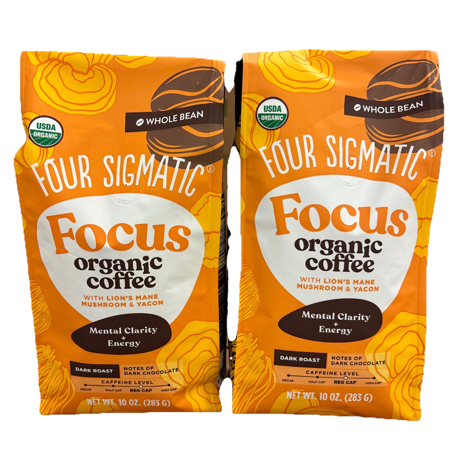 2-PACK Four Sigmatic FOCUS Mushroom Coffee Organic Whole Bean, 10oz Each 01/2028