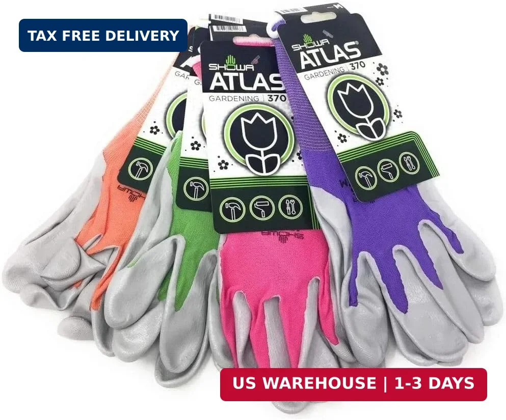 Showa 370 Garden Club Gloves. Assorted Colors – 4 Pack. Size Medium