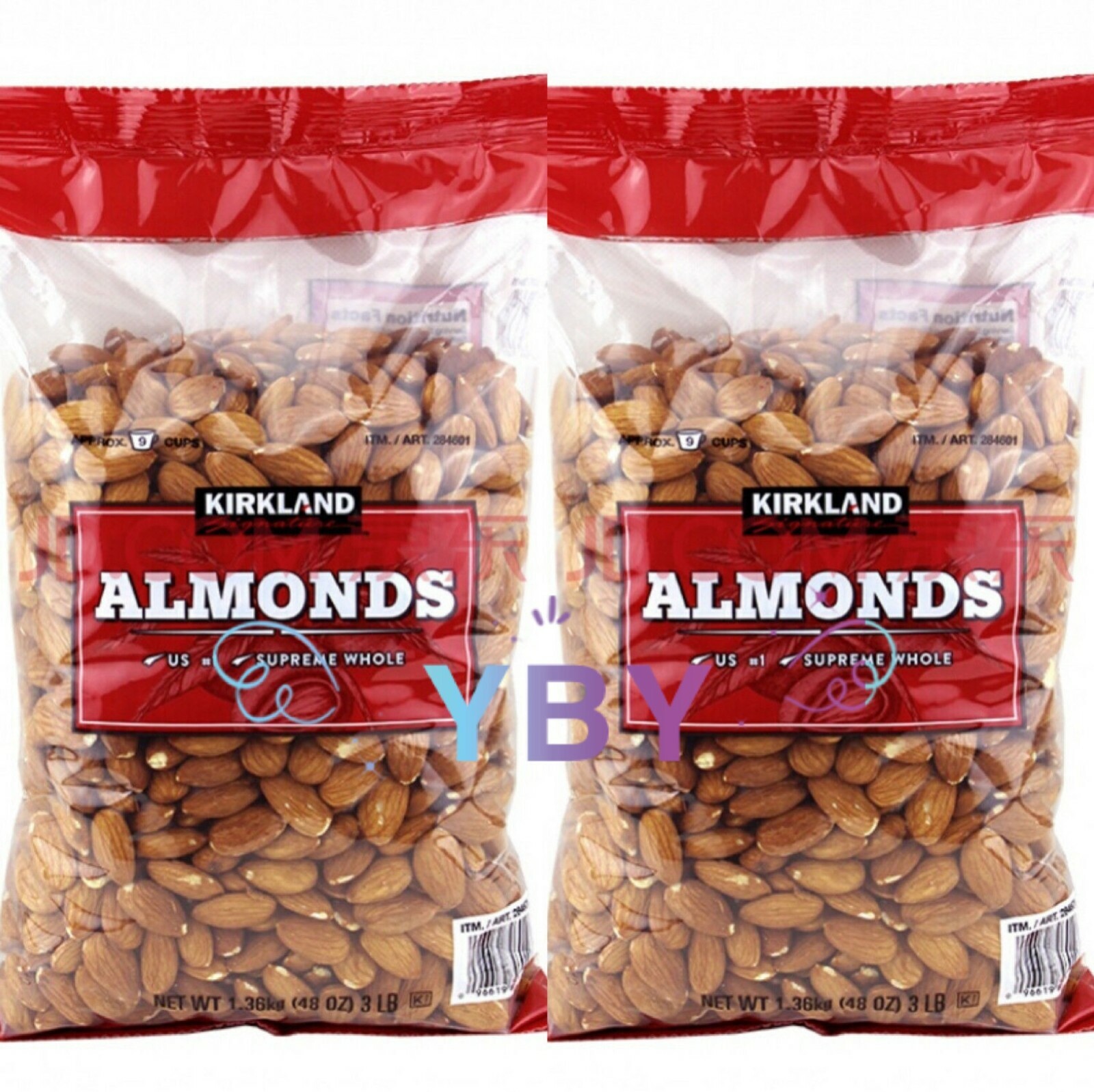2 Packs Kirkland Signature Supreme Whole Almonds 3 lb Each Pack