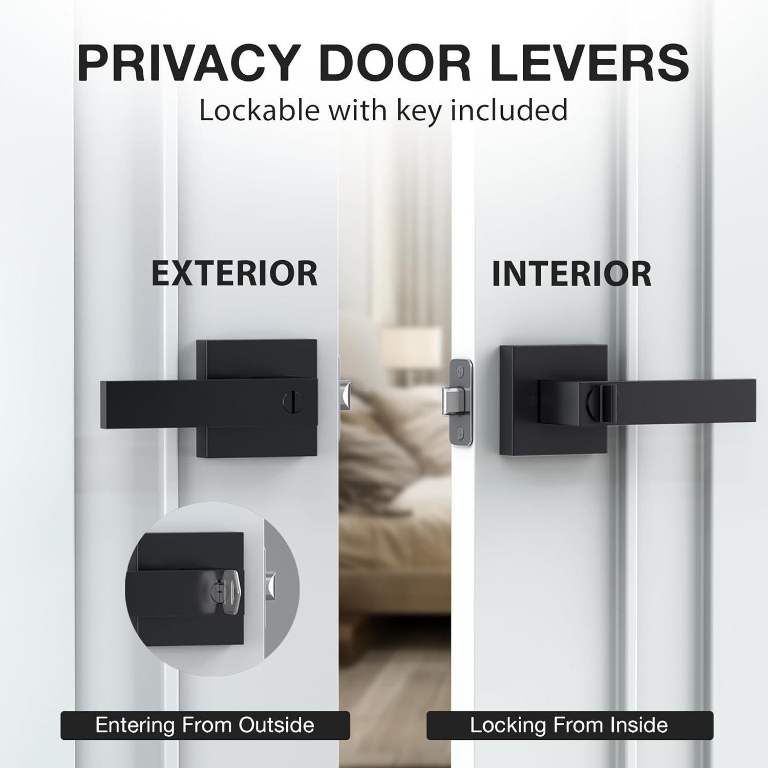 Matte Black Square Door Lever Handle Privacy Passage Dummy Keyless Interior Lock