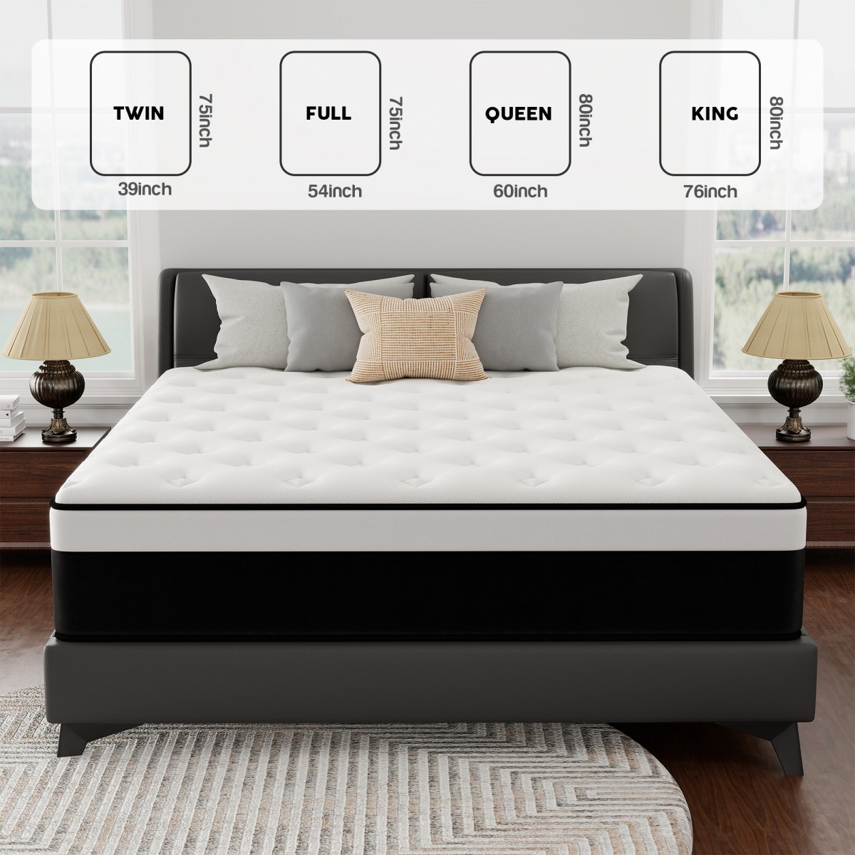 12″ 14″ Gel Memory Foam Mattress Twin Full Queen King Hybrid Spring Bed In A Box