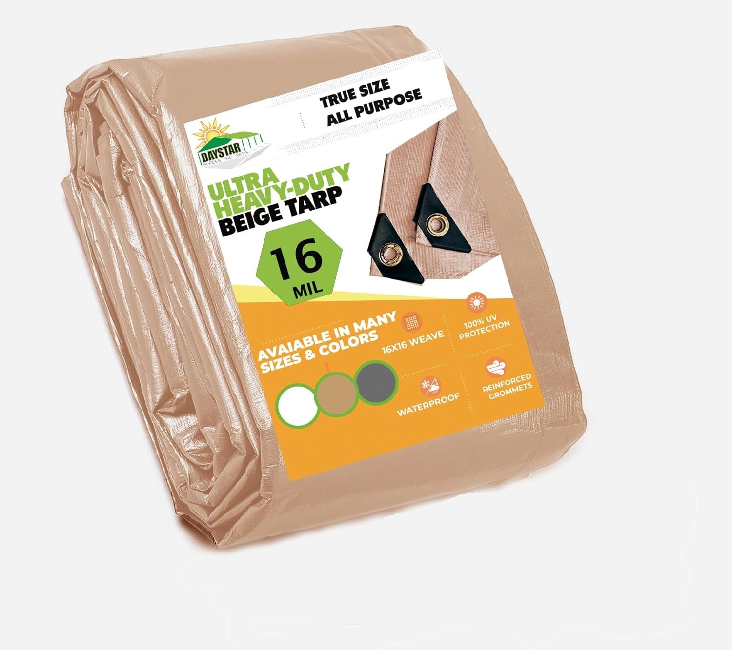 16 MIL Thick Ultra Heavy Duty Beige Tarp 3ply Waterproof 9.5oz UV Protected