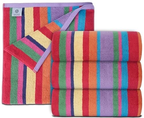 Bath Sheet Towels Large Size 30×60 Rainbow Cabana Stripe 4 Pk Highly Absorbent