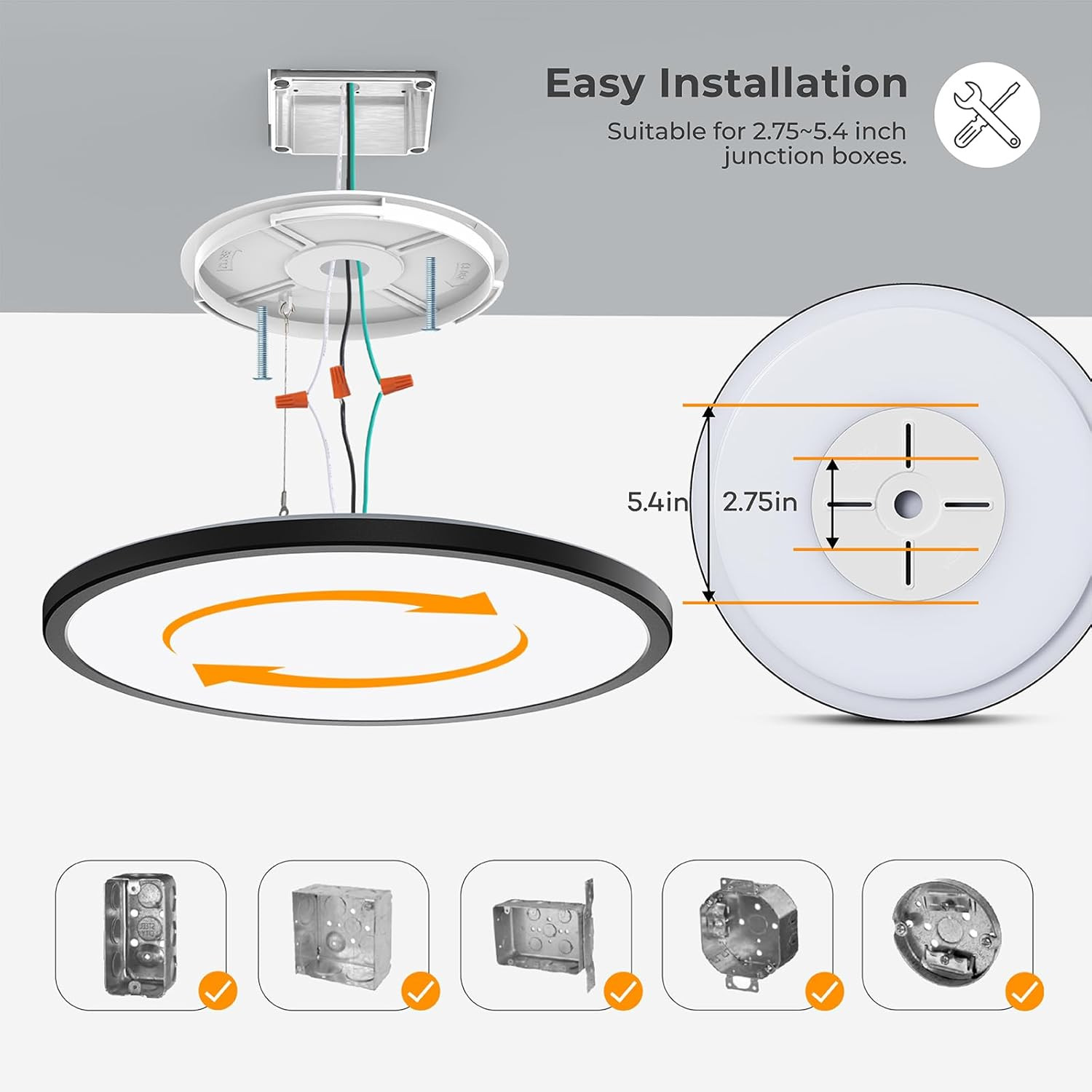 15.4In Dimmable LED Flush Mount Ceiling Light with Night Light, 36W Ceiling Ligh