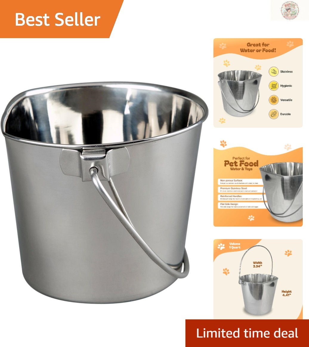 Lightweight 1 Quart Stainless Steel Water Pail – Easy-Clean Pet Feeding Solution