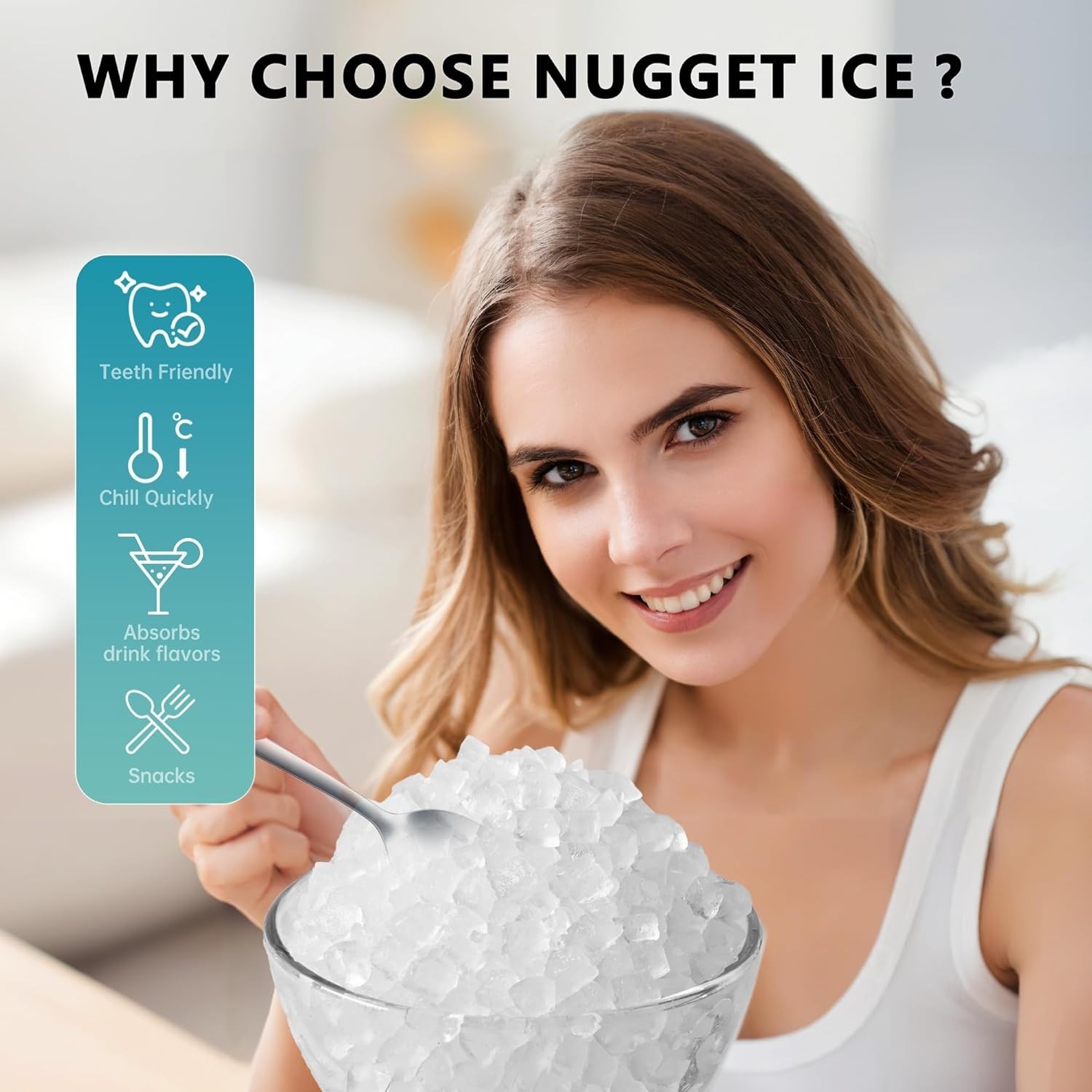 Whisper-Quiet Nugget Ice Maker – 34 lbs of Delicious Ice Daily, Certified