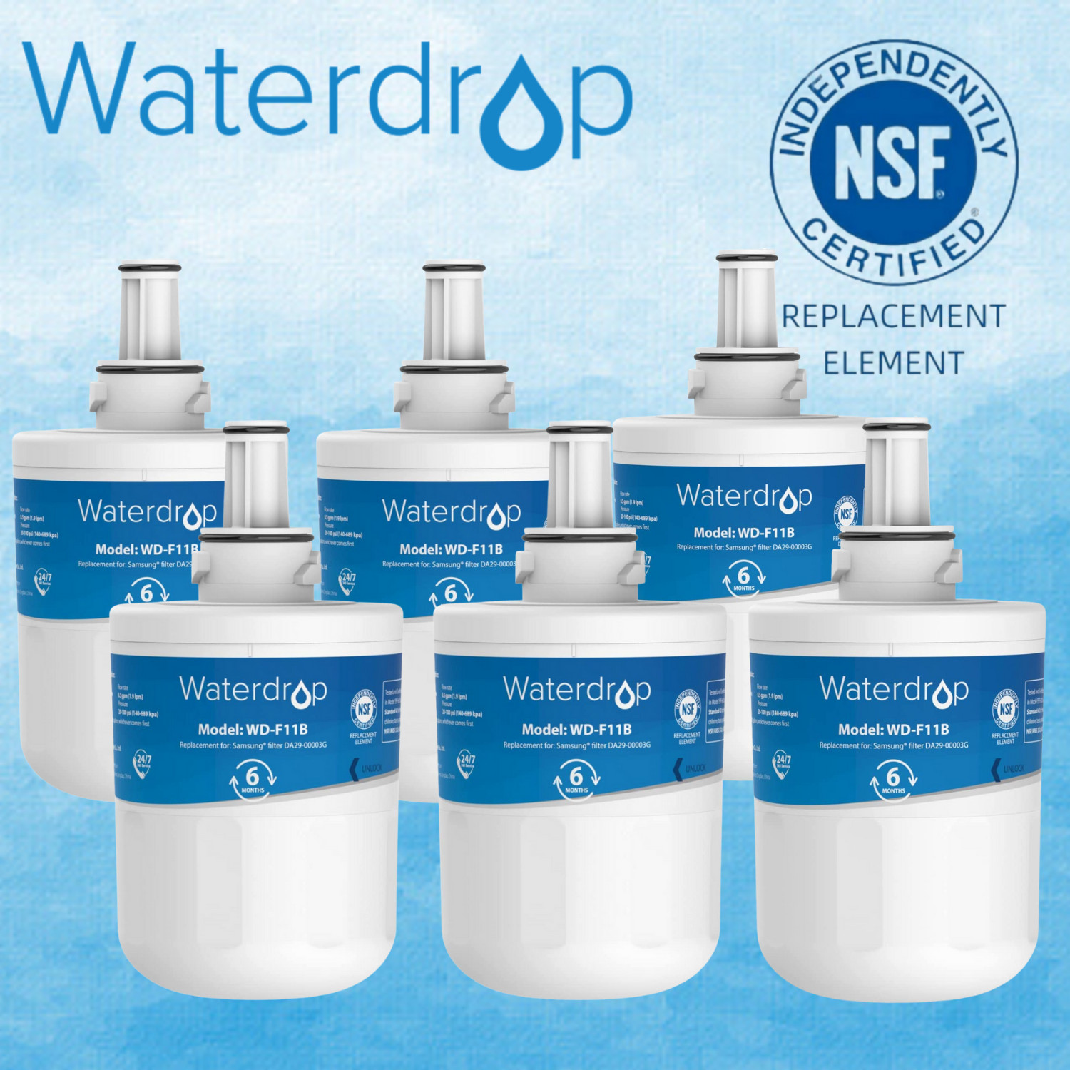 Waterdrop DA29-00003G Water Filter,Replacement for Samsung DA29-00003G,HAFCU1(6)