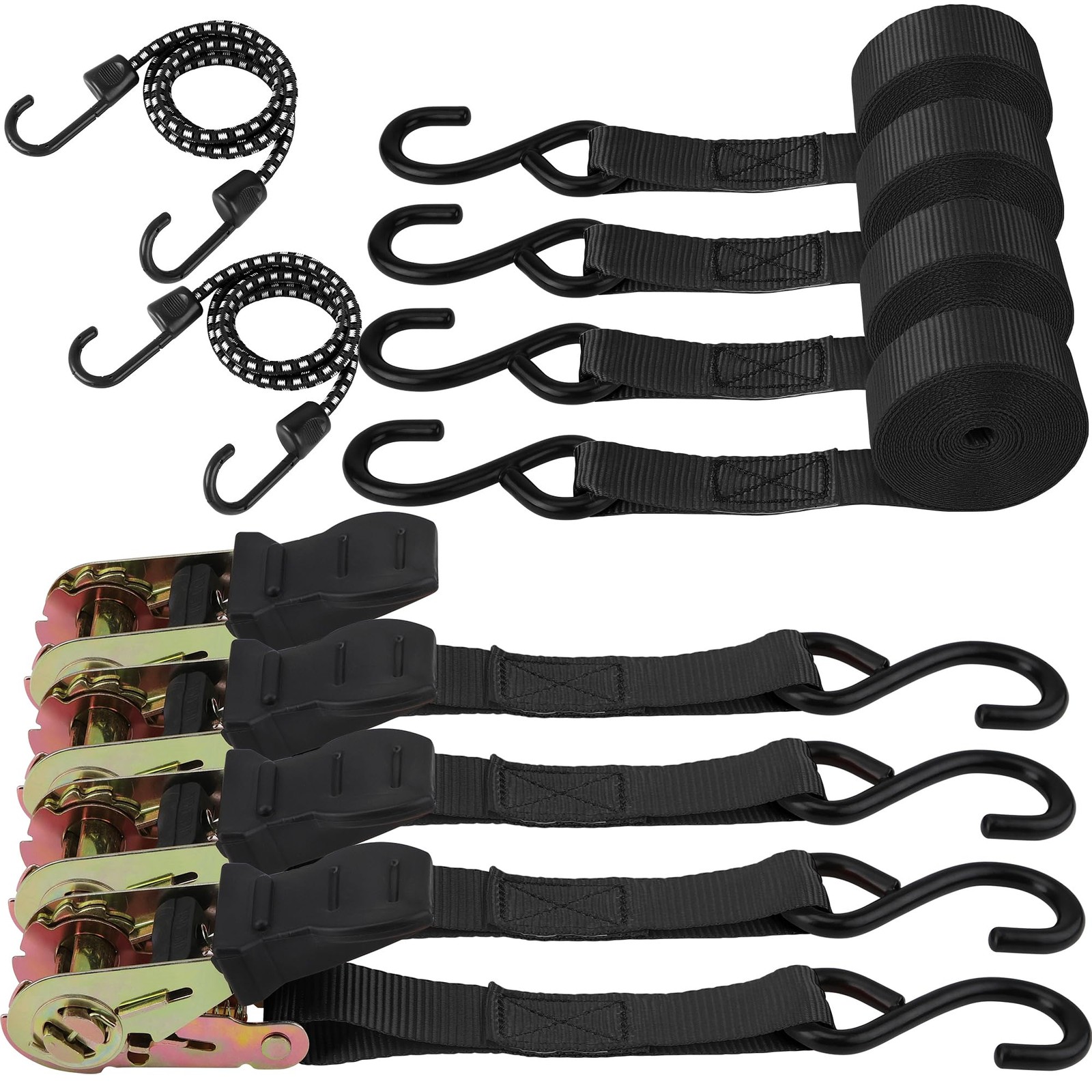 HORUSDY Ratchet Straps, 2,200 LB Break 15 feet x [width not specified], Black