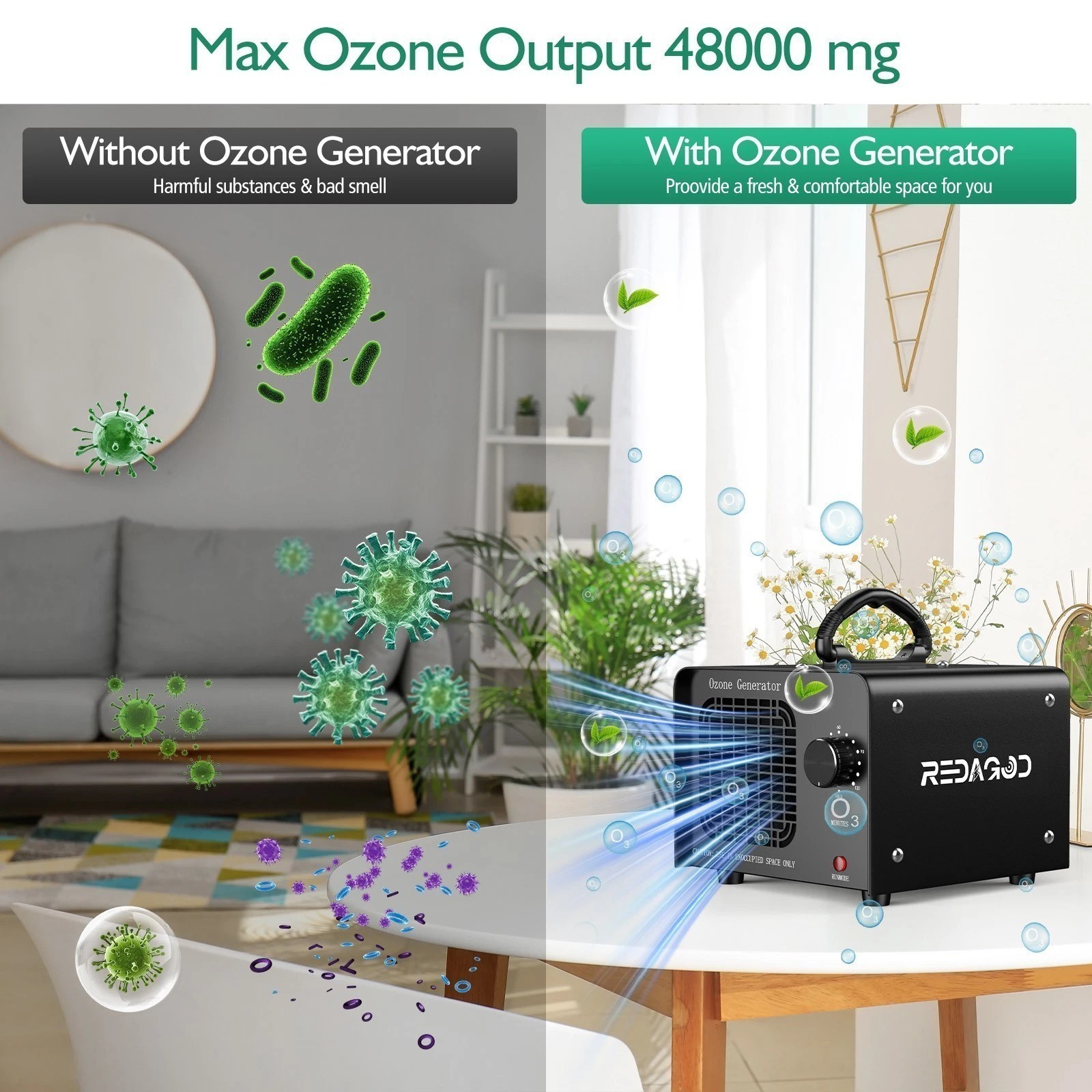 48000mg/h Ozone Generators Machine Air Purifier Ionizer Ozonator Timer for Home