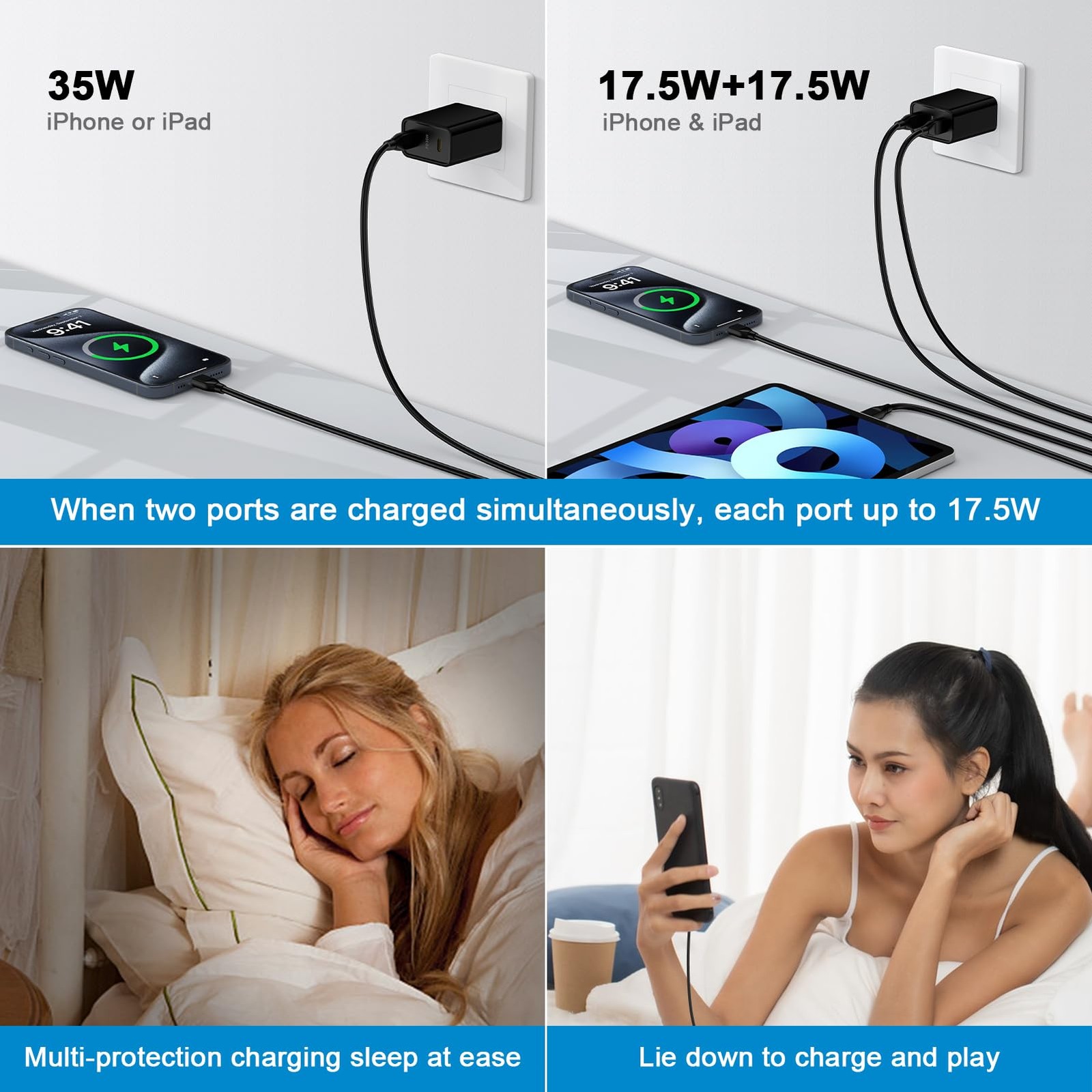 35W USB C Fast Charger 2 Port PD Wall charger Adapter For iPhone iPad Samsung