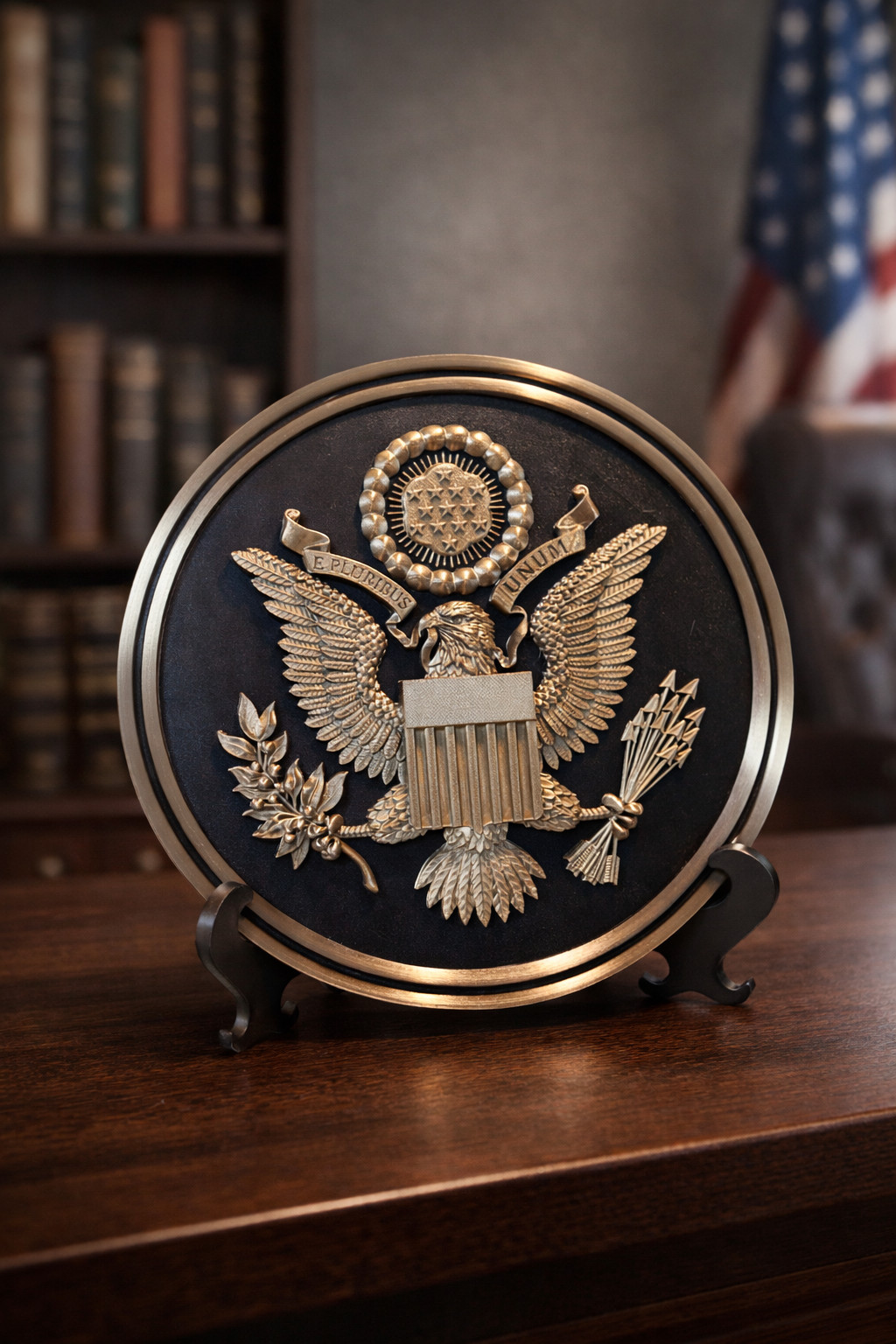 Seal of the United States Plaque – 8.5″ Round Patriotic Eagle Wall Art