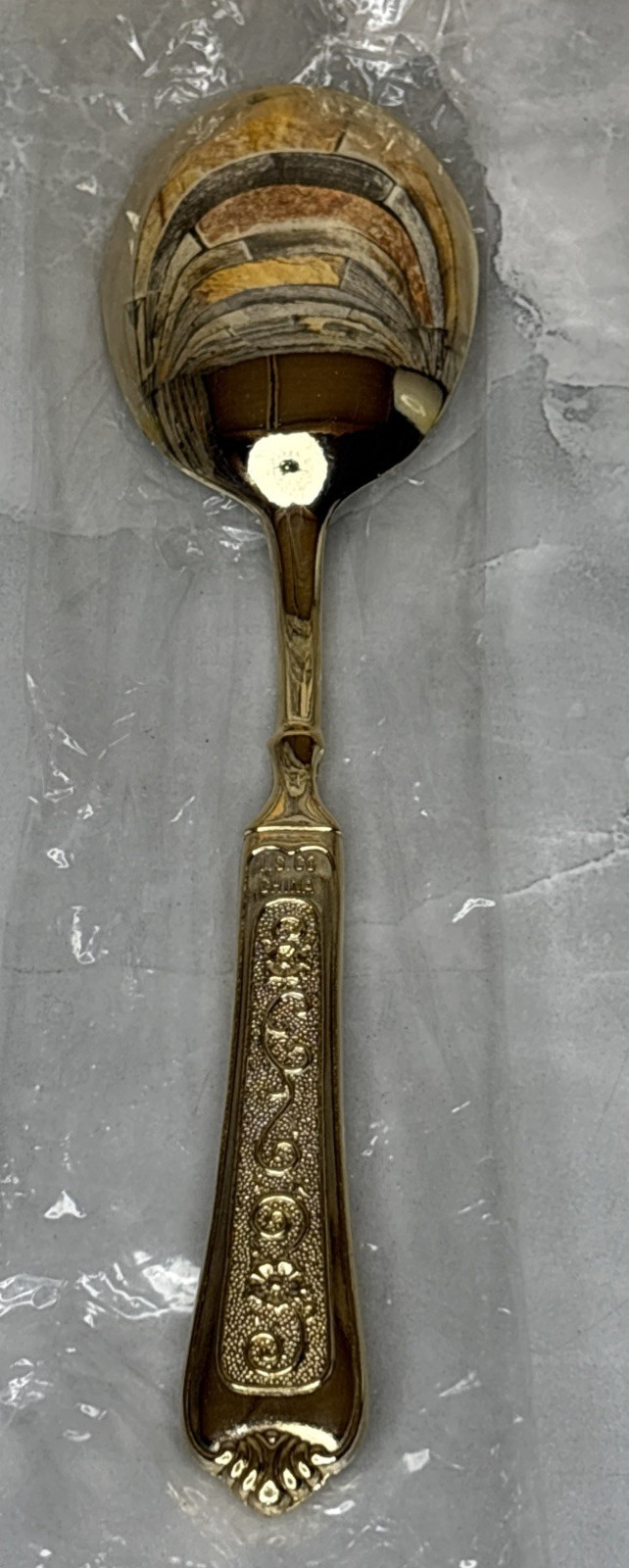 International Stainless Flatware INS315 Gold Solid Smooth Casserole Spoon 9 1/4″