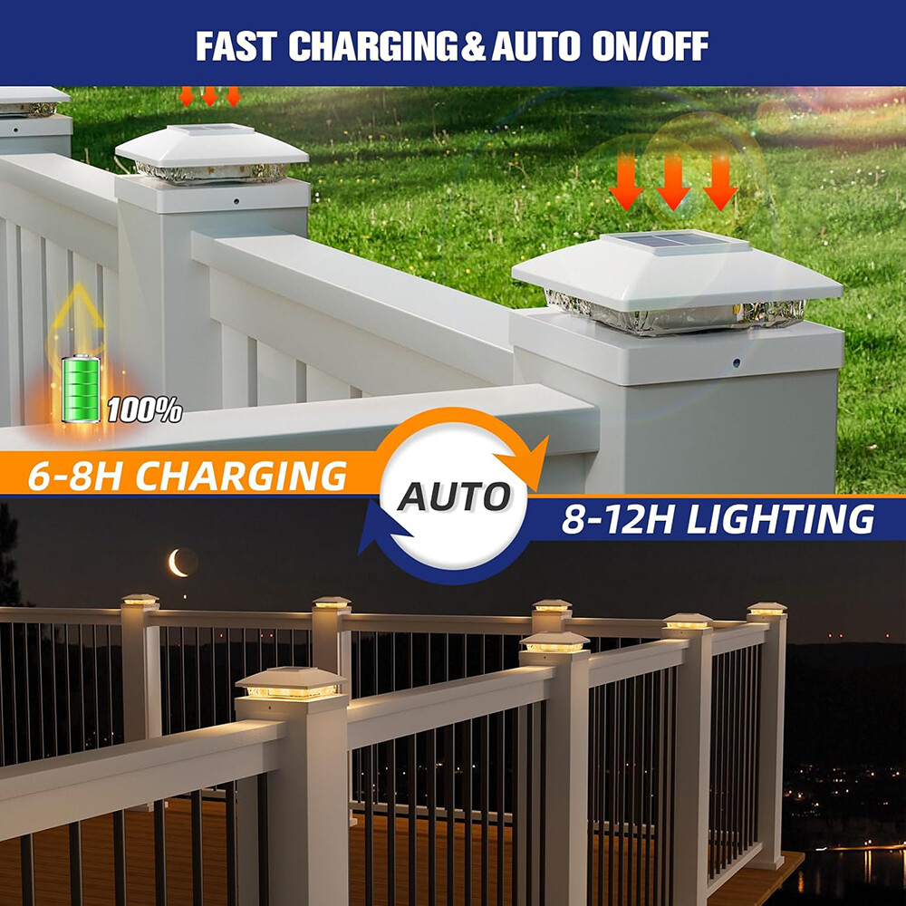 6/12/18Pack Solar Post Cap Light For 4×4 Outdoor Waterproof LED Deck Fence Light