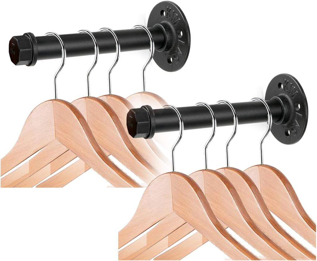 7.7In Industrial Pipe Clothes Bar Rustic Metal Coat Hanger with Screws Wall-Moun