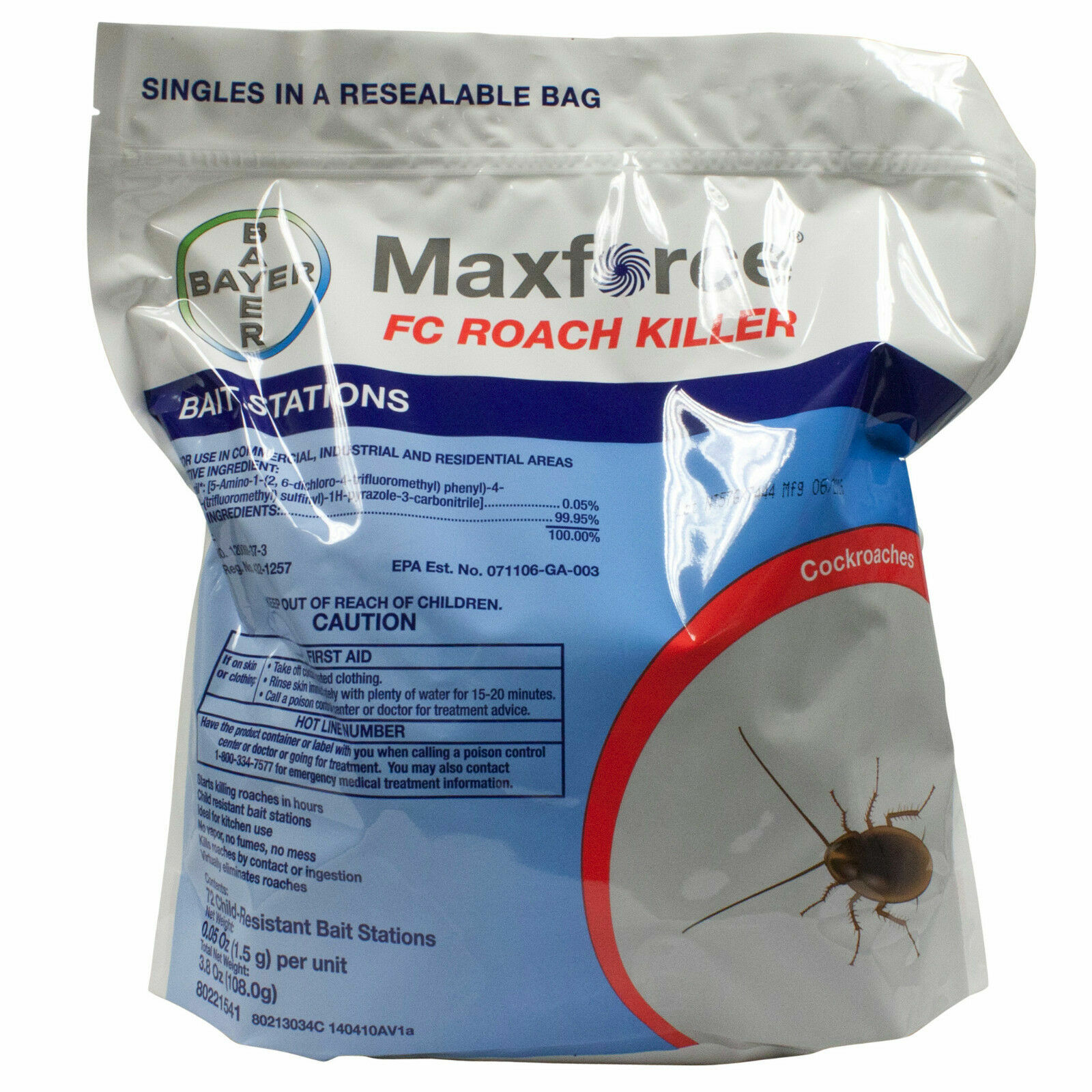 72 Maxforce FC Roach Bait Stations Kills German Roaches Brown-Banded Roaches