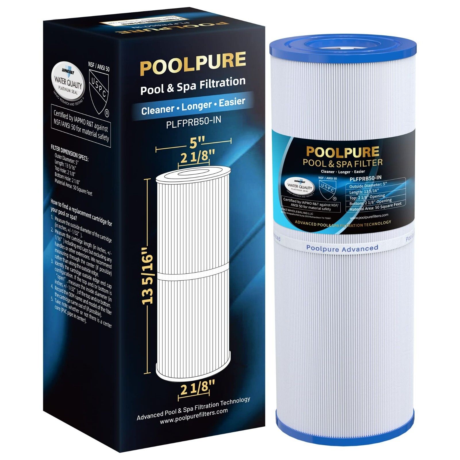 POOLPURE PLFPRB50-IN Spa Filter Replaces Pleatco PRB50-IN PRB50IN Unicel C-4950